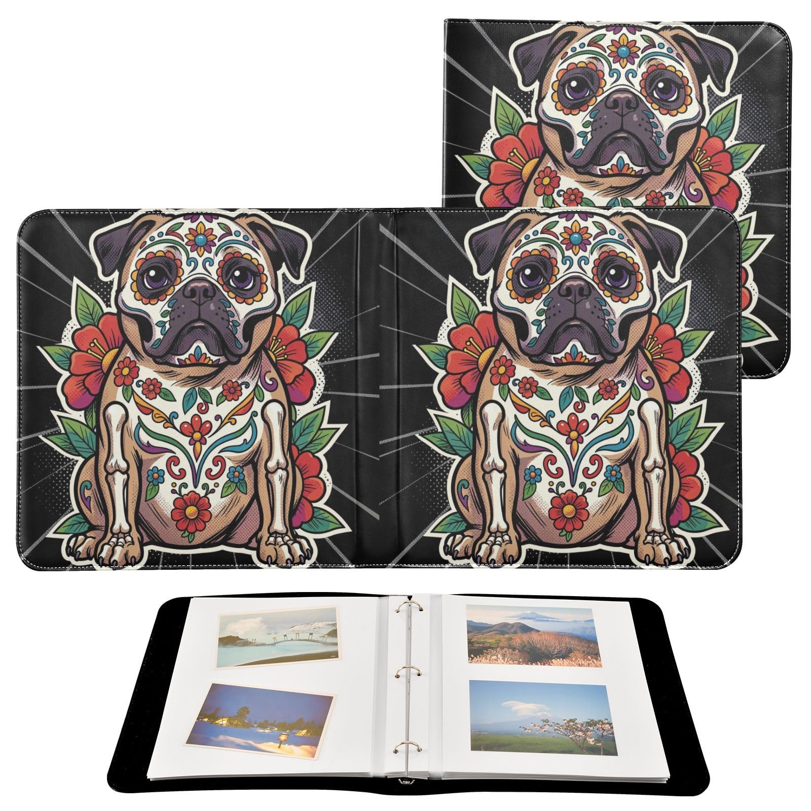 Kolorowy album fotograficzny Calavera Pug PU Leather