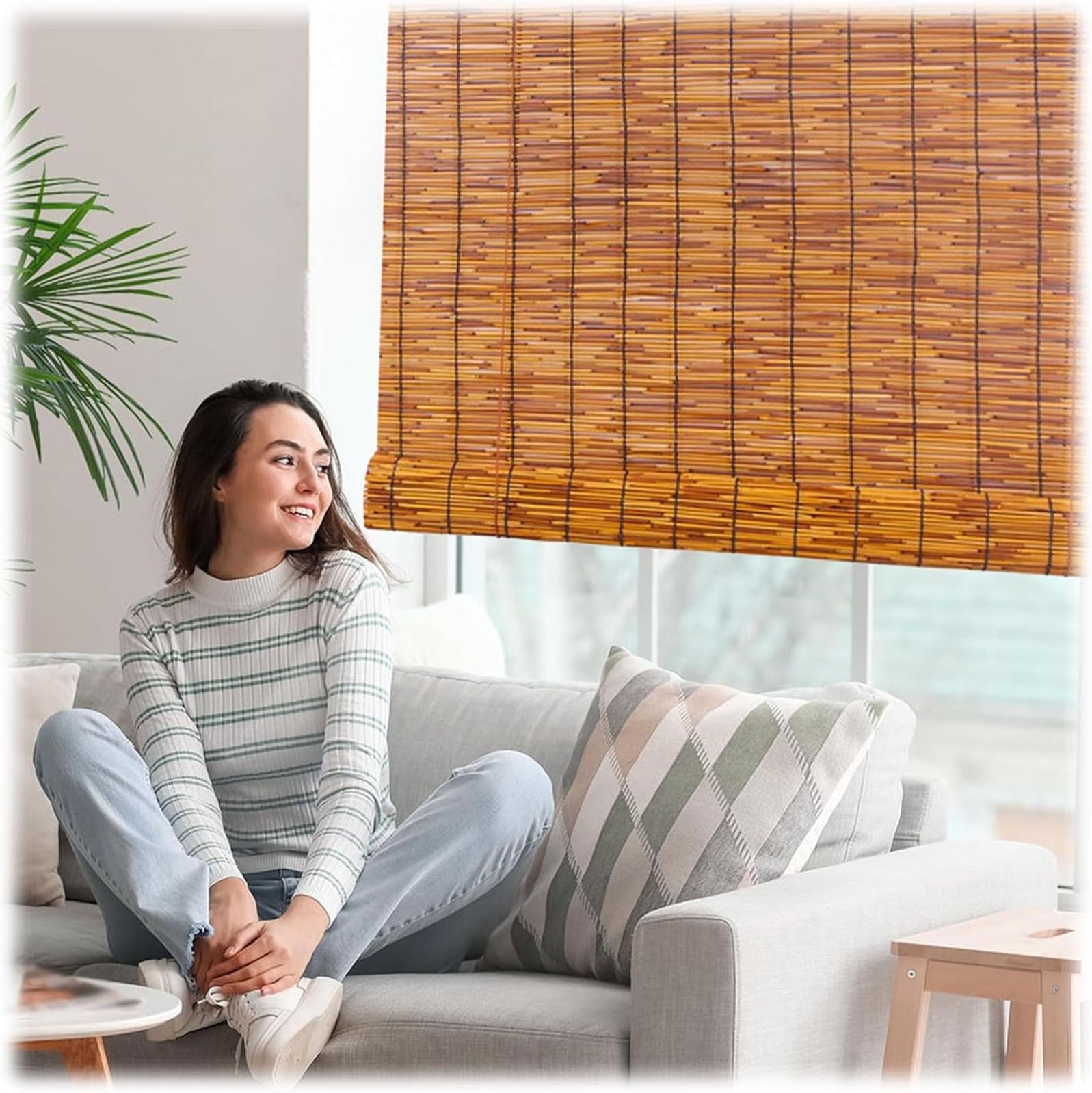 Outdoor Window Blackout Bamboo Roller Blinds 85% Shading Rate Patio Sunblock Roll Up Shades 22W*42L 36W*48L 54W*72L Terrace Privacy Roman Bamboo Blinds Cordless Deck Sunshades (Size : 35x36in(WxH))