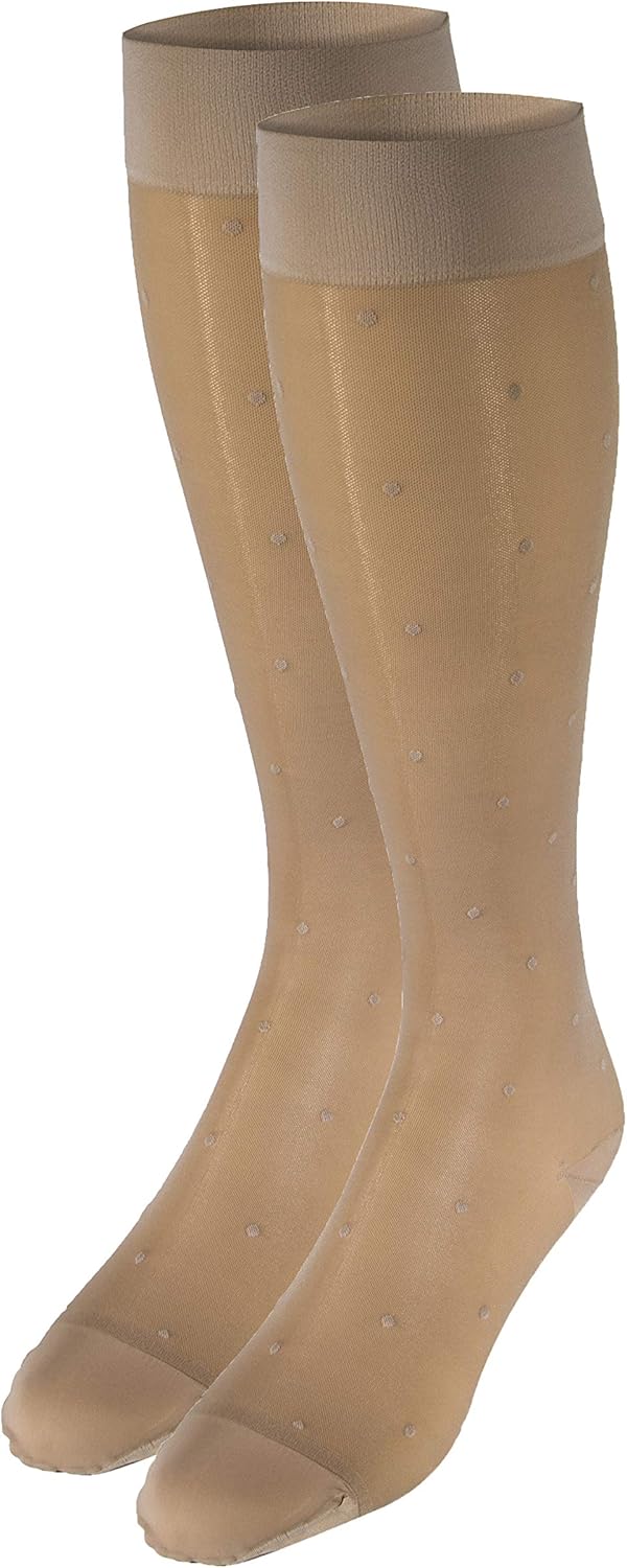 Truform Sheer Compression Stockings, 15-20 mmHg, Women's Knee High Length, Dot Pattern, Nude, X-Large (Pack of 3)