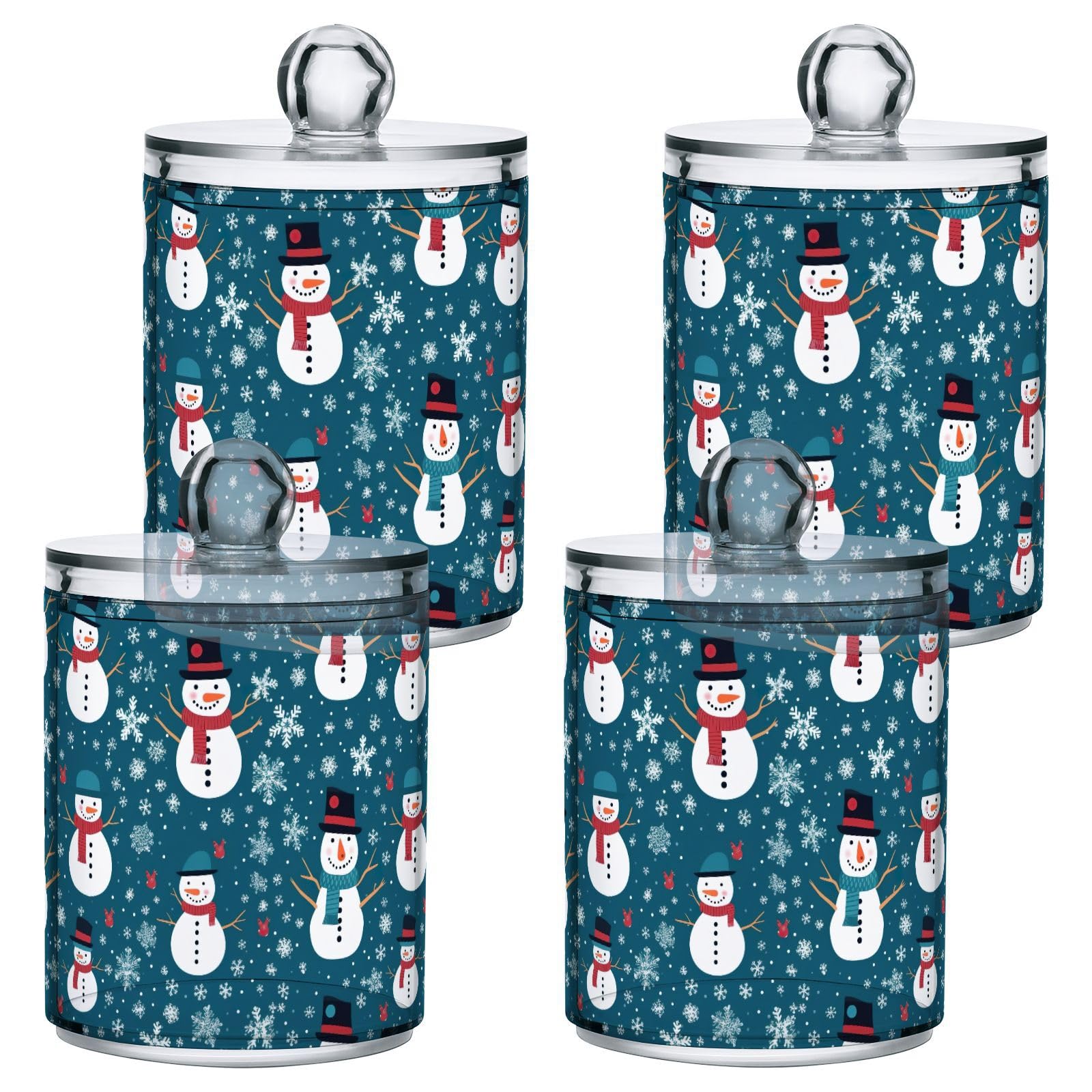 4 Pcs Christmas Snowman 10 OZ Qtip Holder Dispenser for Cotton Ball Cotton Swab Cotton Round Pads Floss