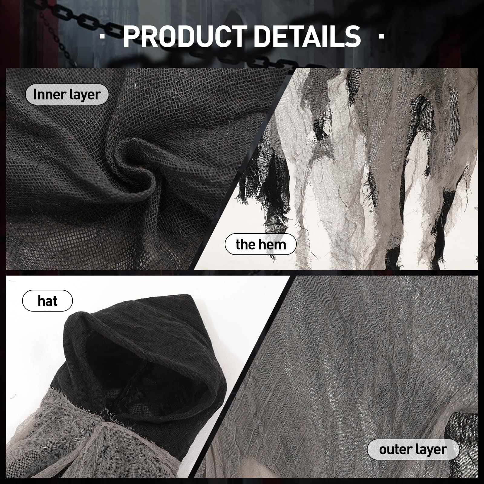 Hooked Cloak Kids Medieval Renaissance Gothic Wizard Cape Death Costume Horror Scary Ghost Cosplay Halloween Gifts for Carnival Party Masquerade (Black) - Image 2