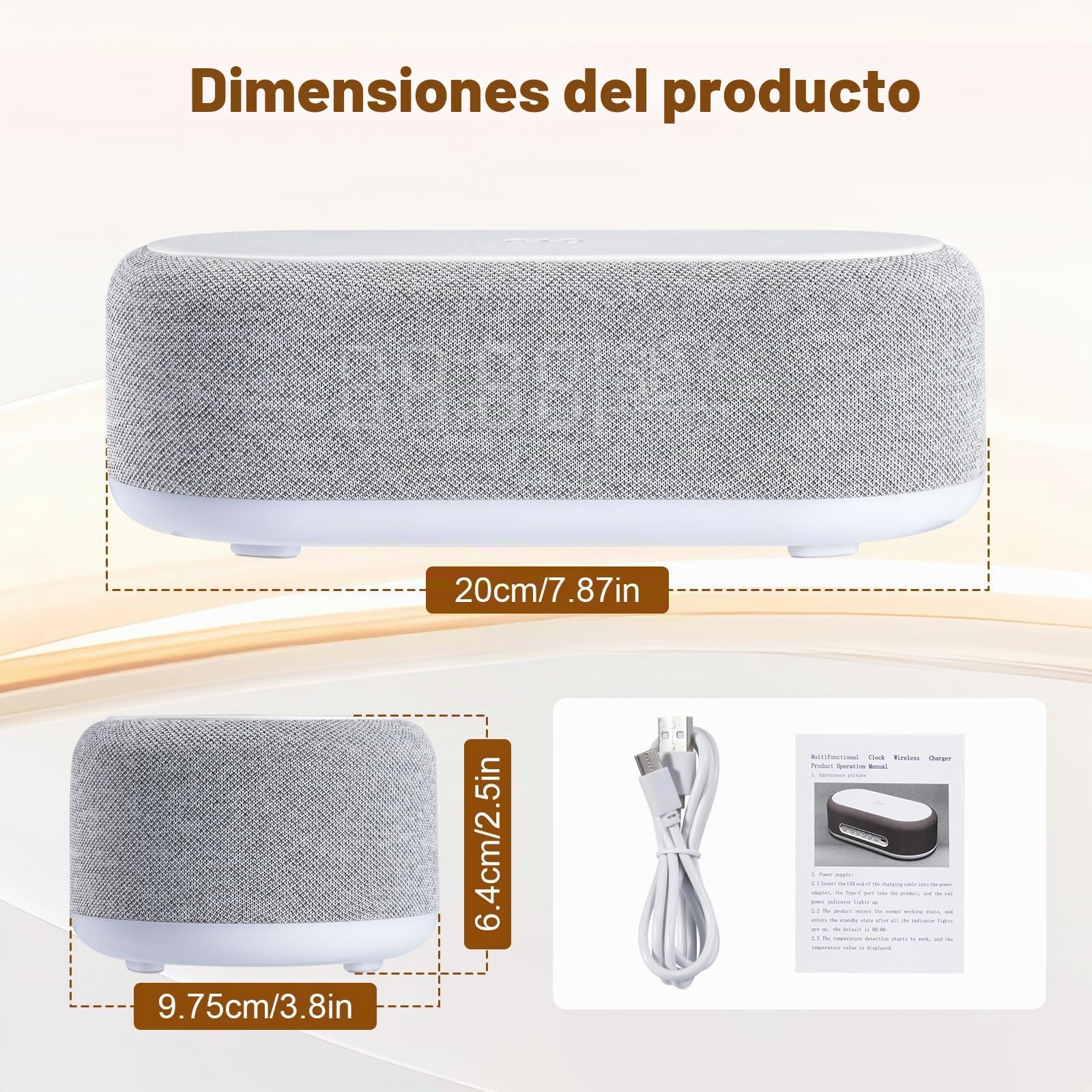 Despertador Digital 4 en 1, Cargador Inalámbrico, Despertador Inteligente con indicador de luz y Temperatura, Brillo Ajustable