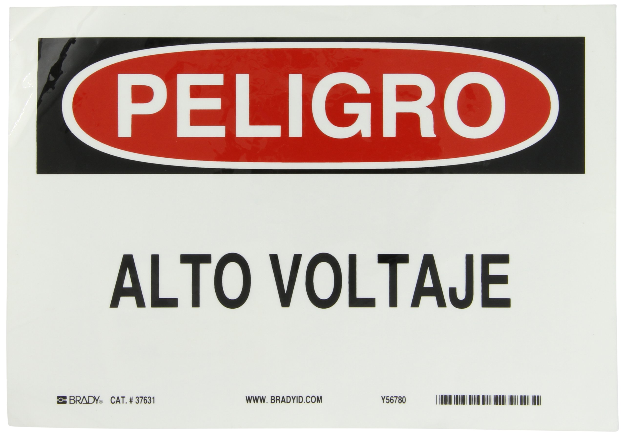 Panneau danger haute tension Brady espagnol anglais noir rouge - 2
