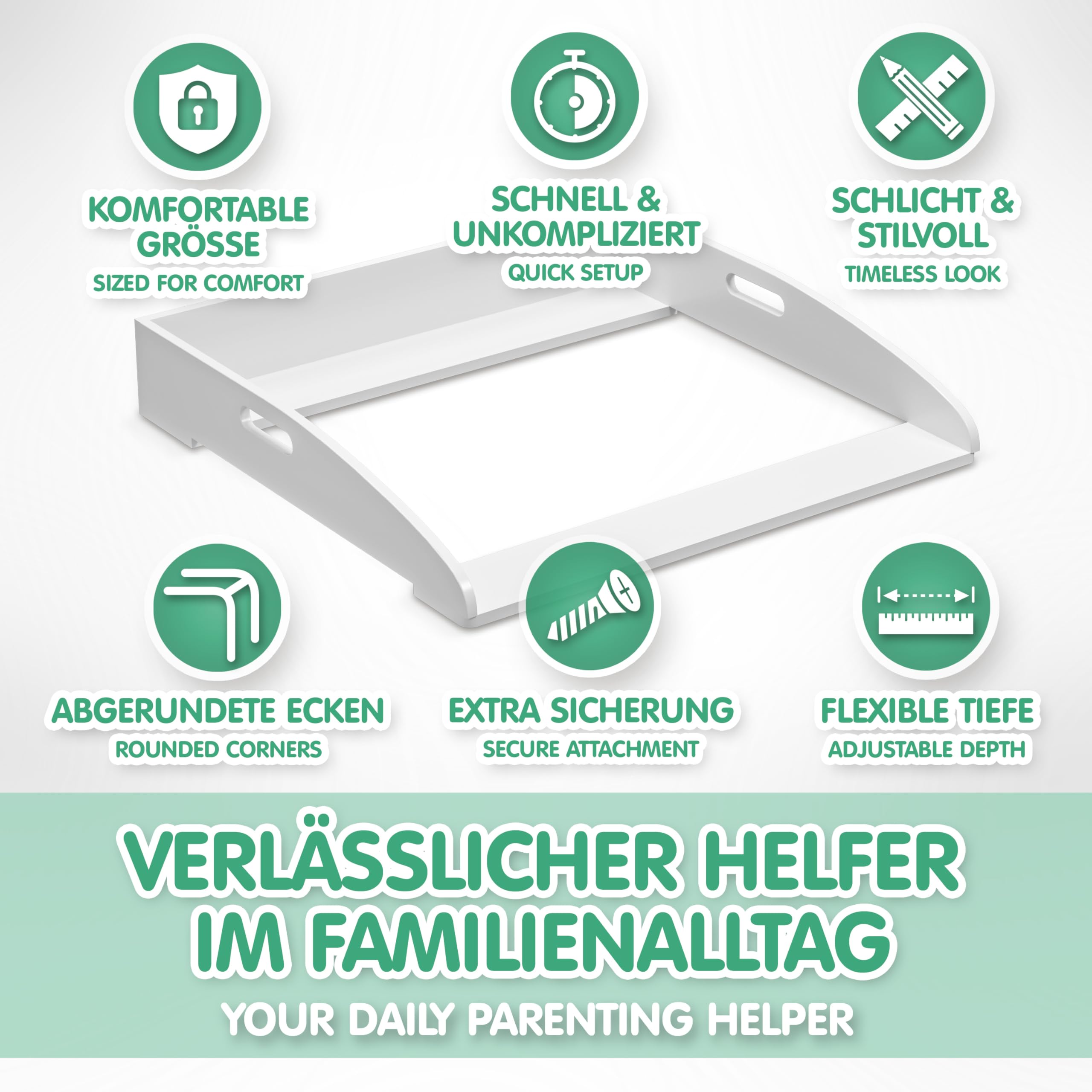 CADANI Wickelaufsatz ILA – Verstellbarer Universal Wickeltisch-Aufsatz kompatibel mit IKEA Kommoden Malm, Hemnes, Nordli – 77×76×12 cm, Weiß mit Kippschutz & Sicherer Befestigung für Wickelkommoden