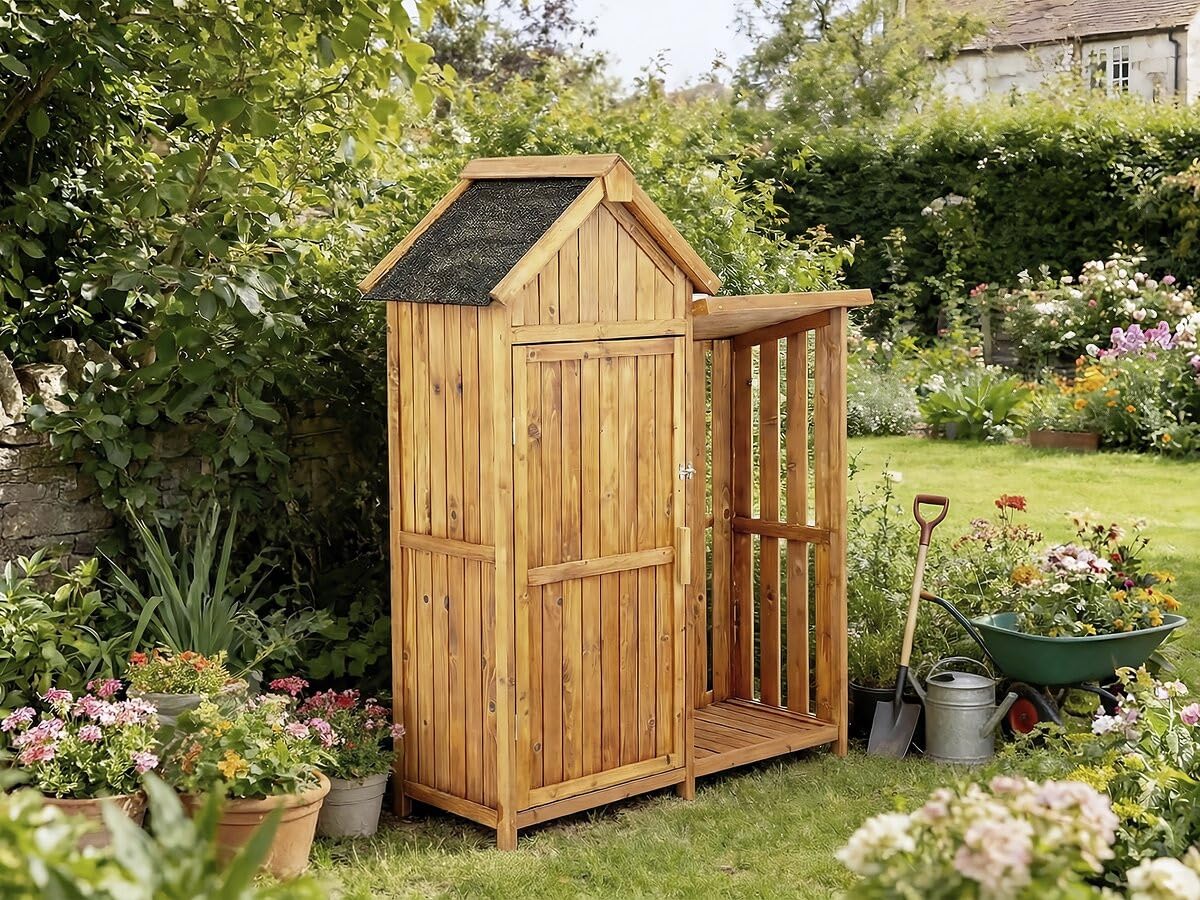 Habitat et Jardin Gartenschrank aus Holz mit Kaminholzablage Noé 136 x 57 x 170 cm Braun