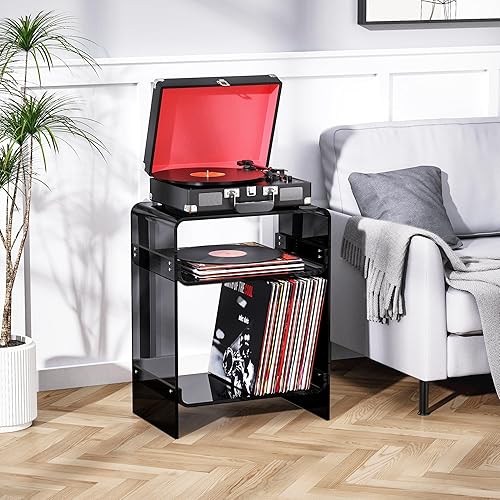 Miniatura 85 de Mesa de tocadiscos de acrílico con estante de almacenamiento, mesa auxiliar transparente (naranja, grande) Naranja,Negro -,Claro,Azul