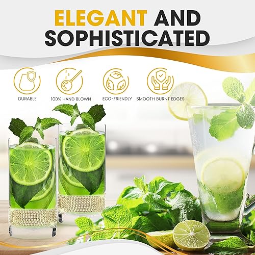 Miniatura 2 de Vasos altos de lujo  Elegantes vasos de cóctel y vasos Tom Collins con diseño de diamantes de imitación, 16 onzas (juego de 2)