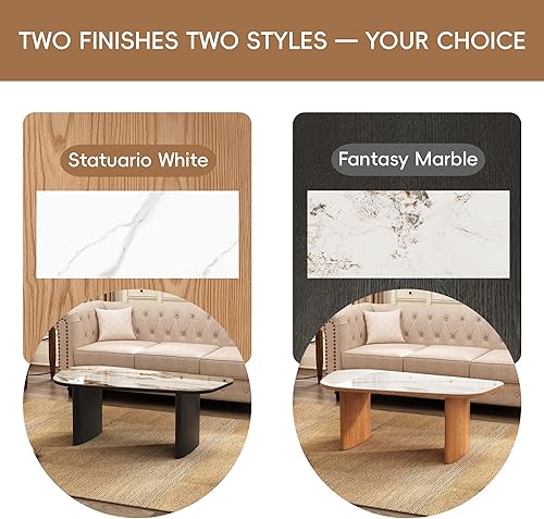 Miniatura 4 de Mesa de centro moderna de cristal, mesa de centro para sala de estar, tapa de vidrio templado con base de madera resistente, mesas de centro Mármol