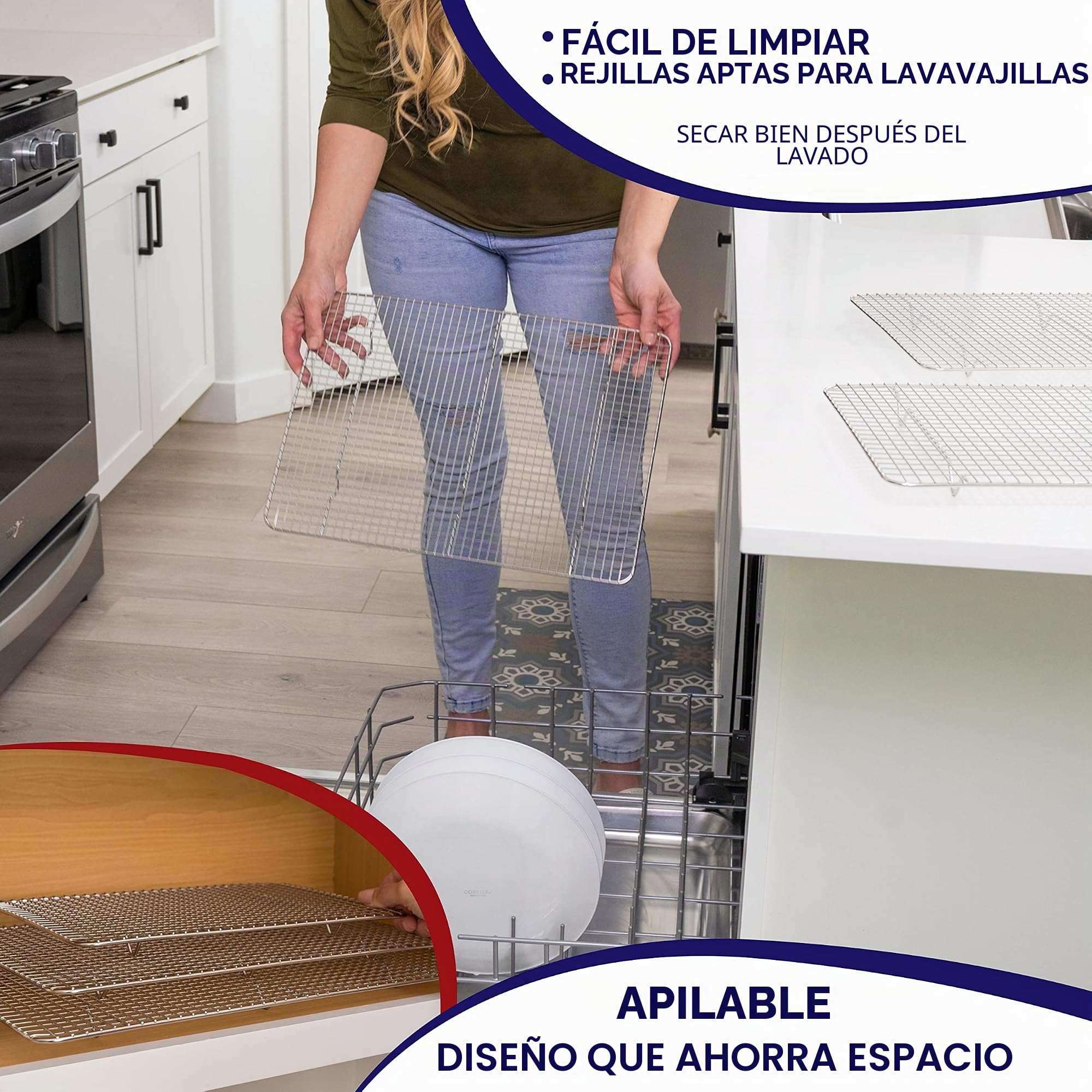 Rejilla Para Enfriar y Hornear de Acero Inoxidable, Parrilla Para Horno Para La Mayoría de Bandejas de Horno - Bandeja Para Galletas y Bizcochos, Utensilios de Repostería - 25,4 cm x 38,1 cm 2 PACK
