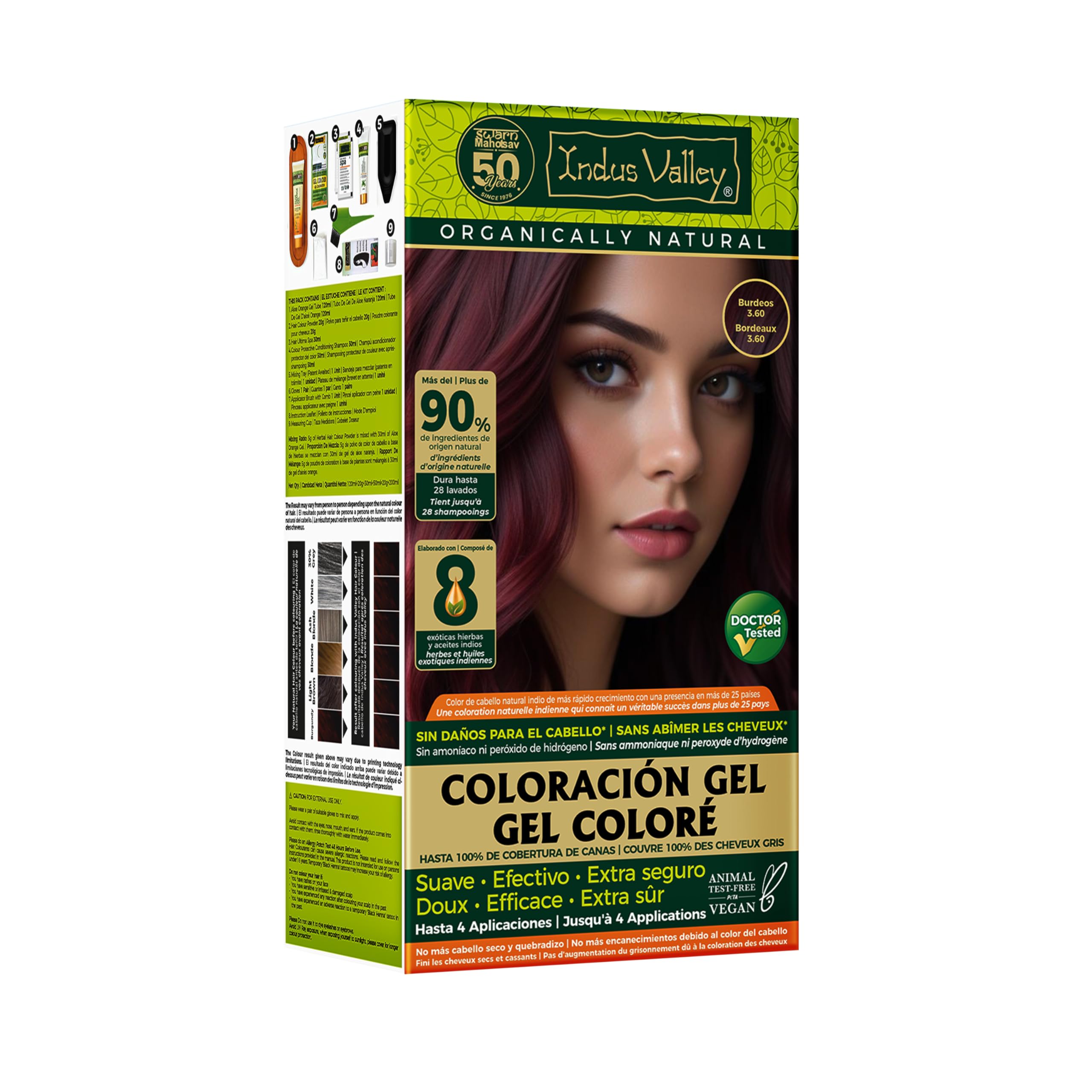Indus Valley Natural Organic Damage Free Gel Hair Color | Ammonia Free, Vegan & Cruelty Free | Up to 100% Gray Coverage, Long Lasting Results |Burgundy 3.6 (20gram+200ml)