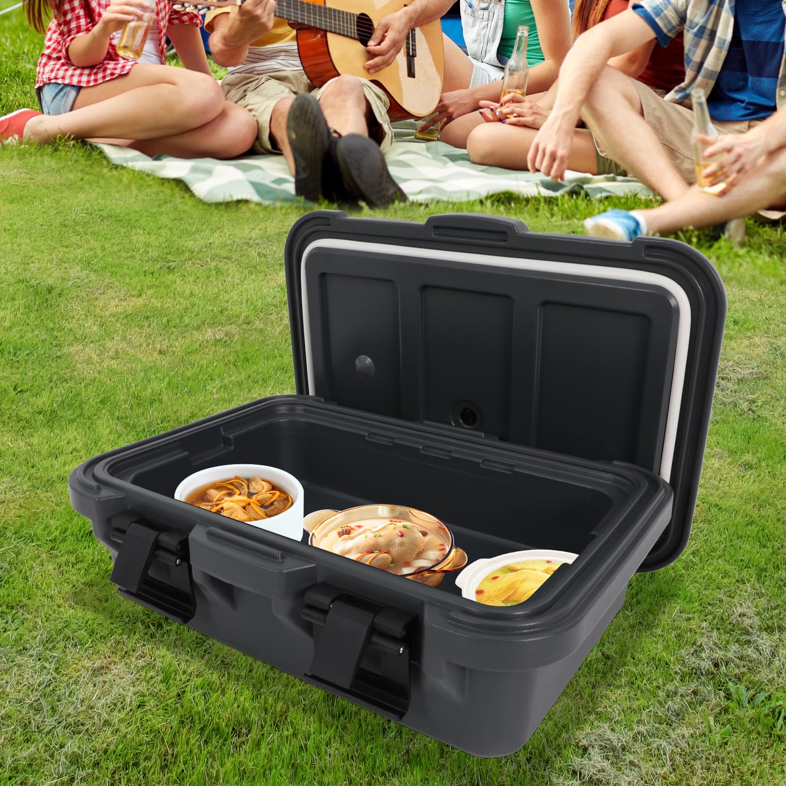 Thermobox - Contenitore refrigerante in polistirolo, 15 l, multifunzione, con fibbie di bloccaggio e coperchio, impilabile, per campeggio, buffet, picnic e trasporto alimentare (63 x 44 x 21 cm)