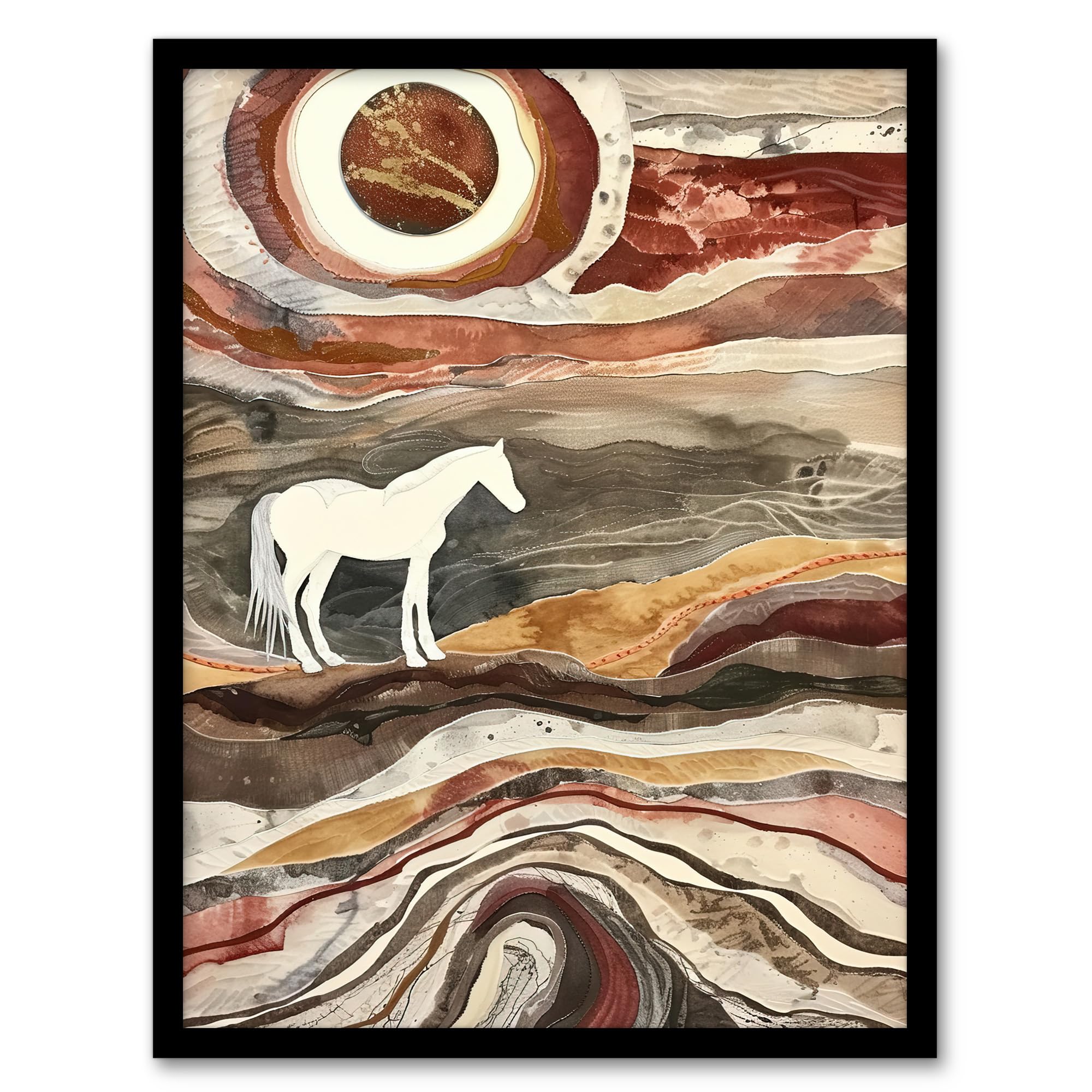 Artery8 White Horse Abstract Camargue France Landscape Living Room Artwork Framed Wall Art Print 18X24 Inch