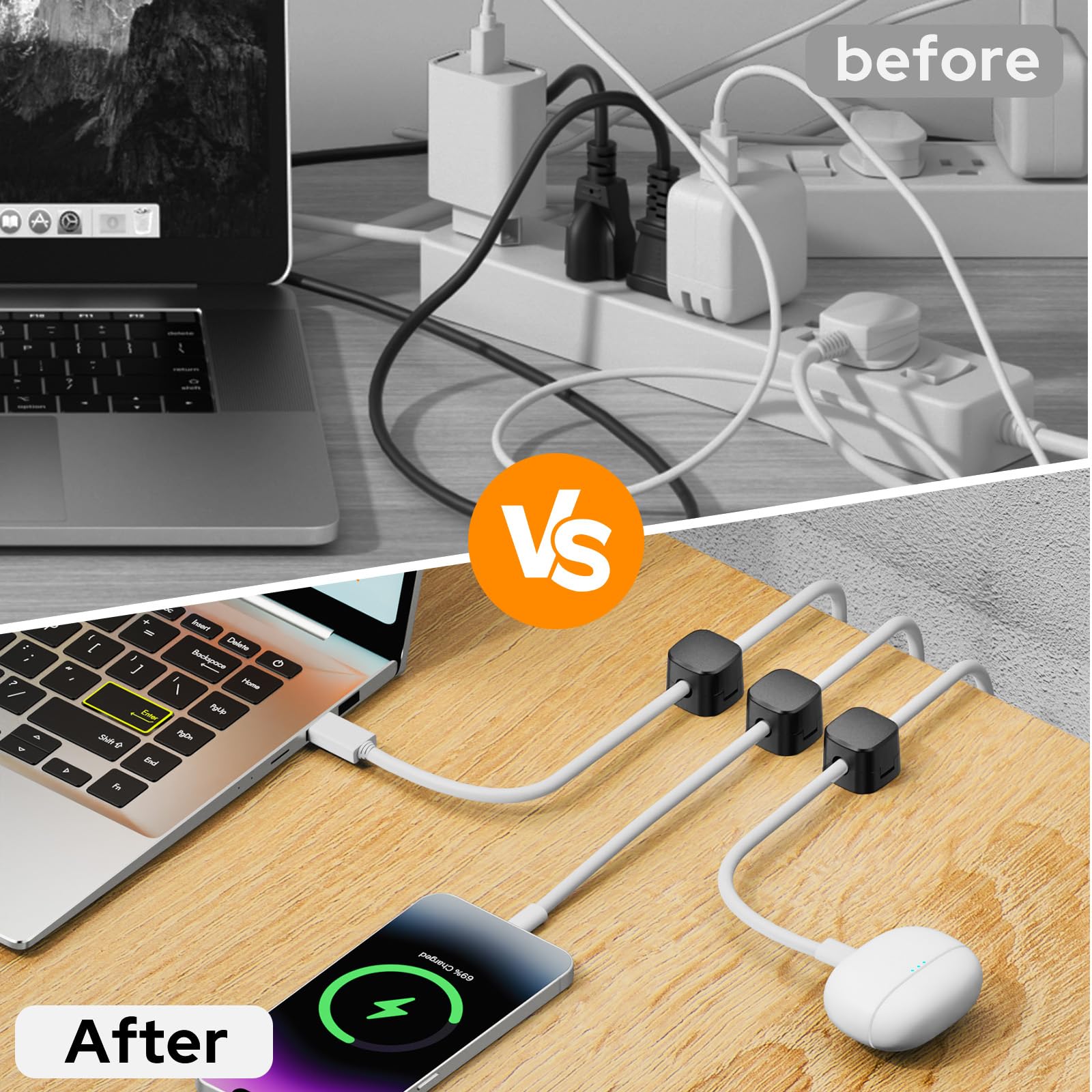 Euqvunn Cable Clips, 8 Pack Magnetyczne Uchwyty na Kable, Gładkie Regulowane Kable, Samoprzylepne Uchwyty na Kable Ładowarki, Uchwyt na Kable do Telefonu USB na Biurko, Stolik Nocny, Samochód(Czarny)