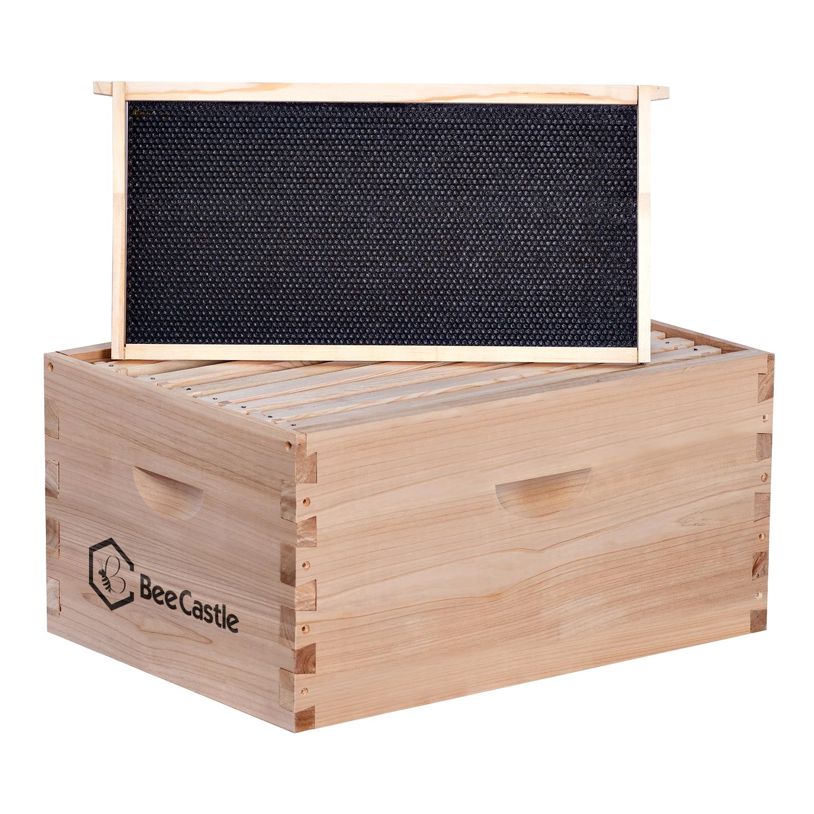 BeeCastle 8 Frame Deep Brood Bee Hive Box, Langstroth Honey Bee Hive Include Beehive Frames and Waxed Foundations (Unassembled)