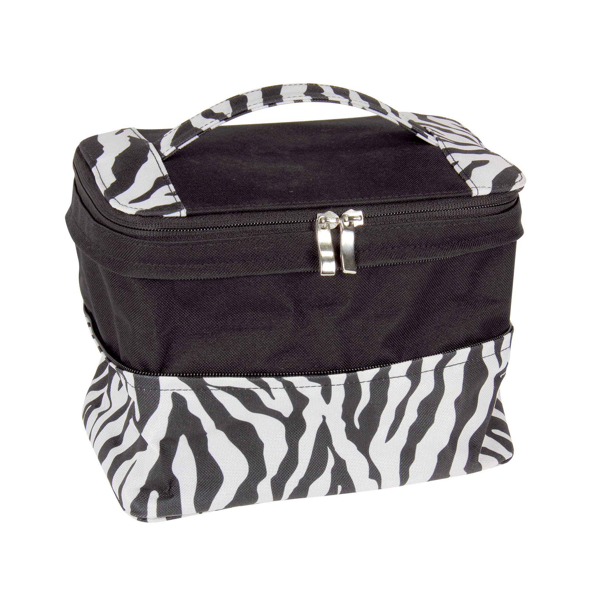 Household Essentials Expandable Travel Bag with Mirror Zebra Print, Black/White, One Size