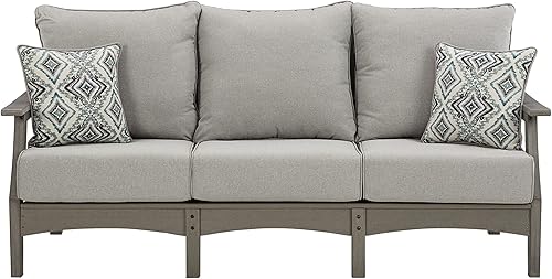 Miniatura 3 de Signature Design by Ashley Visola - Sofá de patio exterior con cojín para todo tipo de clima y 2 cojines, tela de alto rendimiento limpiable, altura