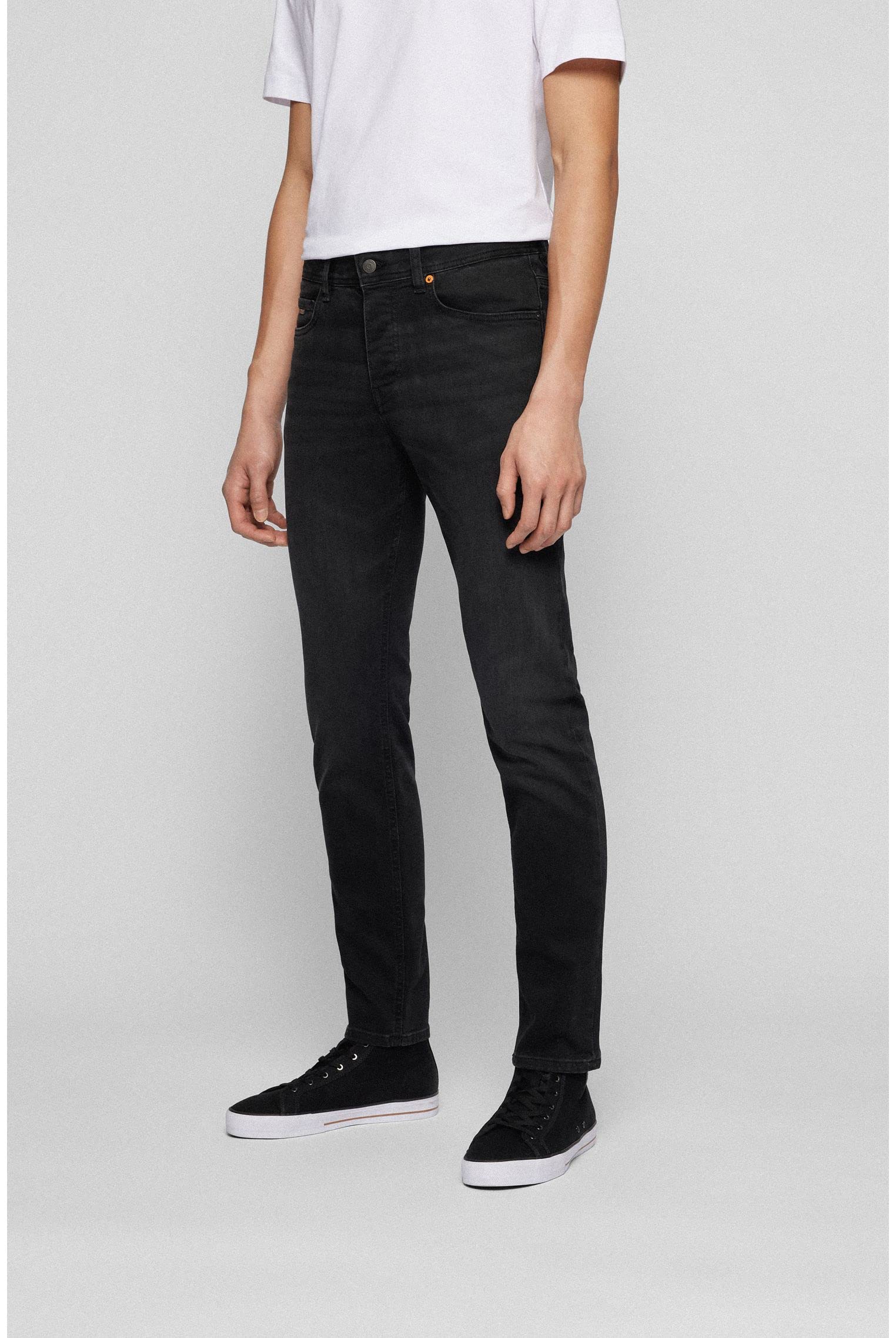BOSS Schwarze Tapered-fit Jeans Aus Bequemem Stretch-Denim