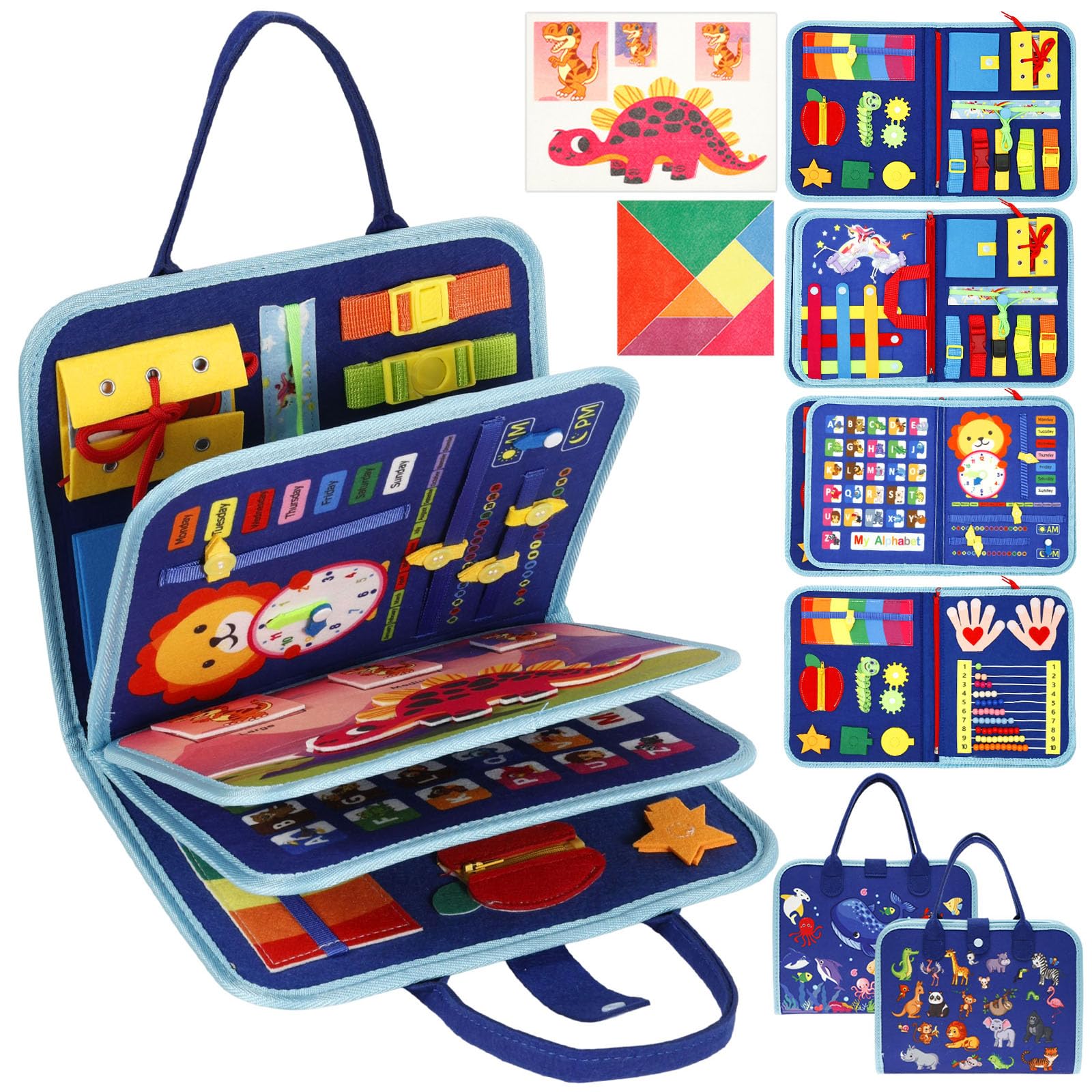 Gatphy Busy Board for Toddler 1 2 3 Year Old, Felt Quiet Book Sensory Toy Baby Travel Busy Board Preschool Educational Montessori Learning Book for Journey Plane Car, Boys Girls Gift (8Pages)
