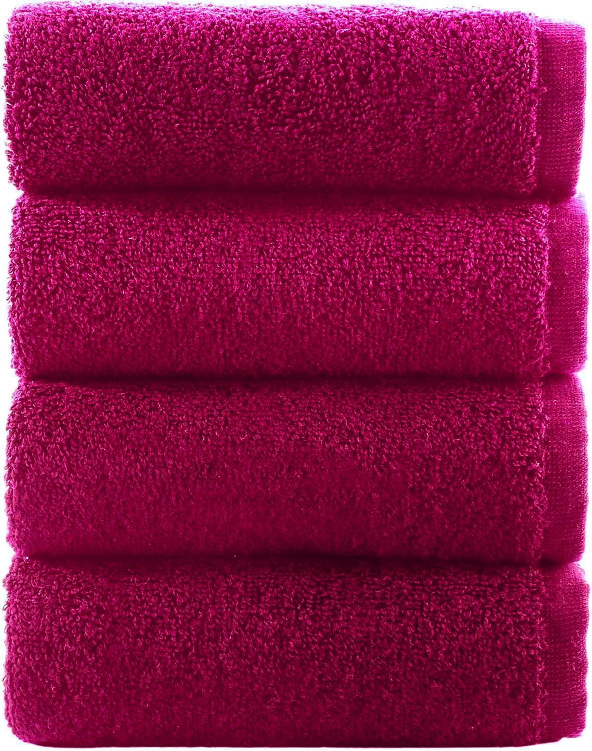 4 X Face Cloths -500 GSM- Premium Egyptian Cotton Flannel Wash Cloth Fingertip Towel Set for Gym, Spa (Pink, Cotton)