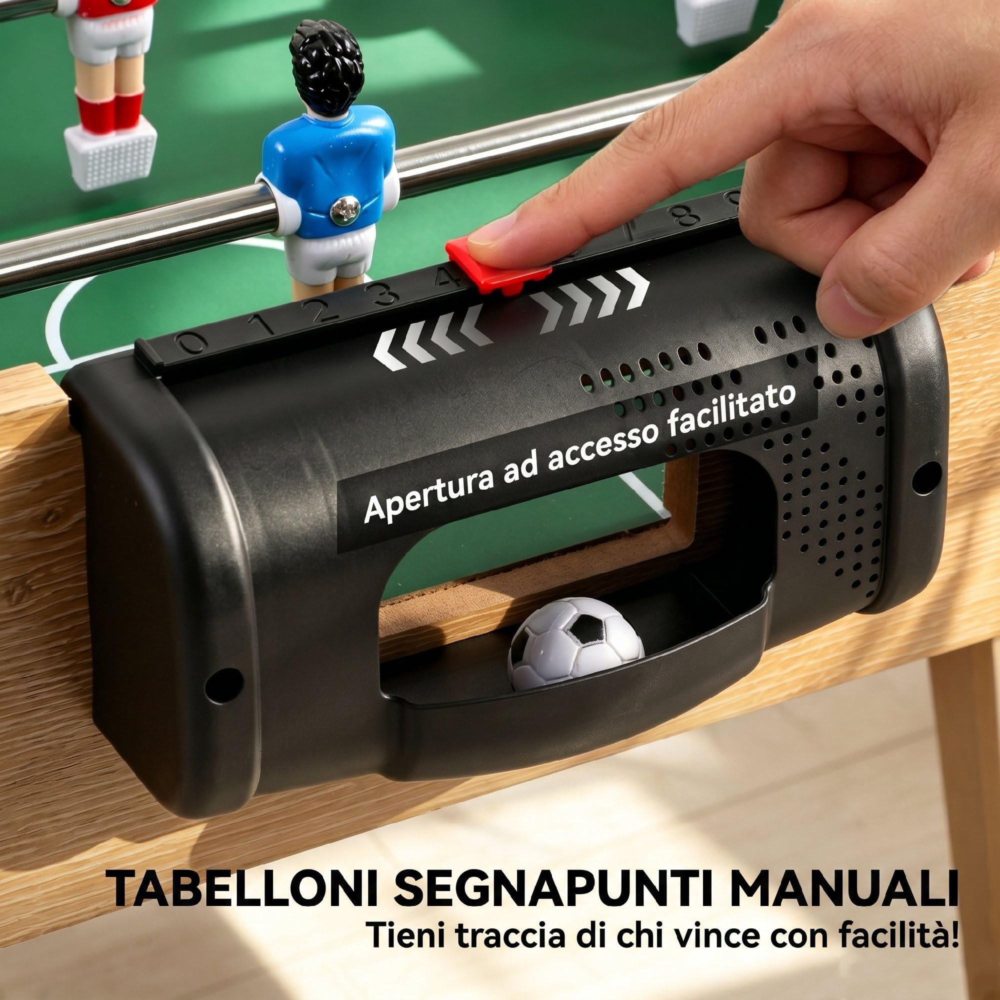 SPORTNOW Calcio Balilla con 22 Giocatori 121x87x77 cm Legno Naturale | 2 Palline, 2 Segnapunti, Maniglie Antiscivolo, Calcetto Balilla, Bigliardino da Casa, Adulti Bambini, Scuola Feste Bar