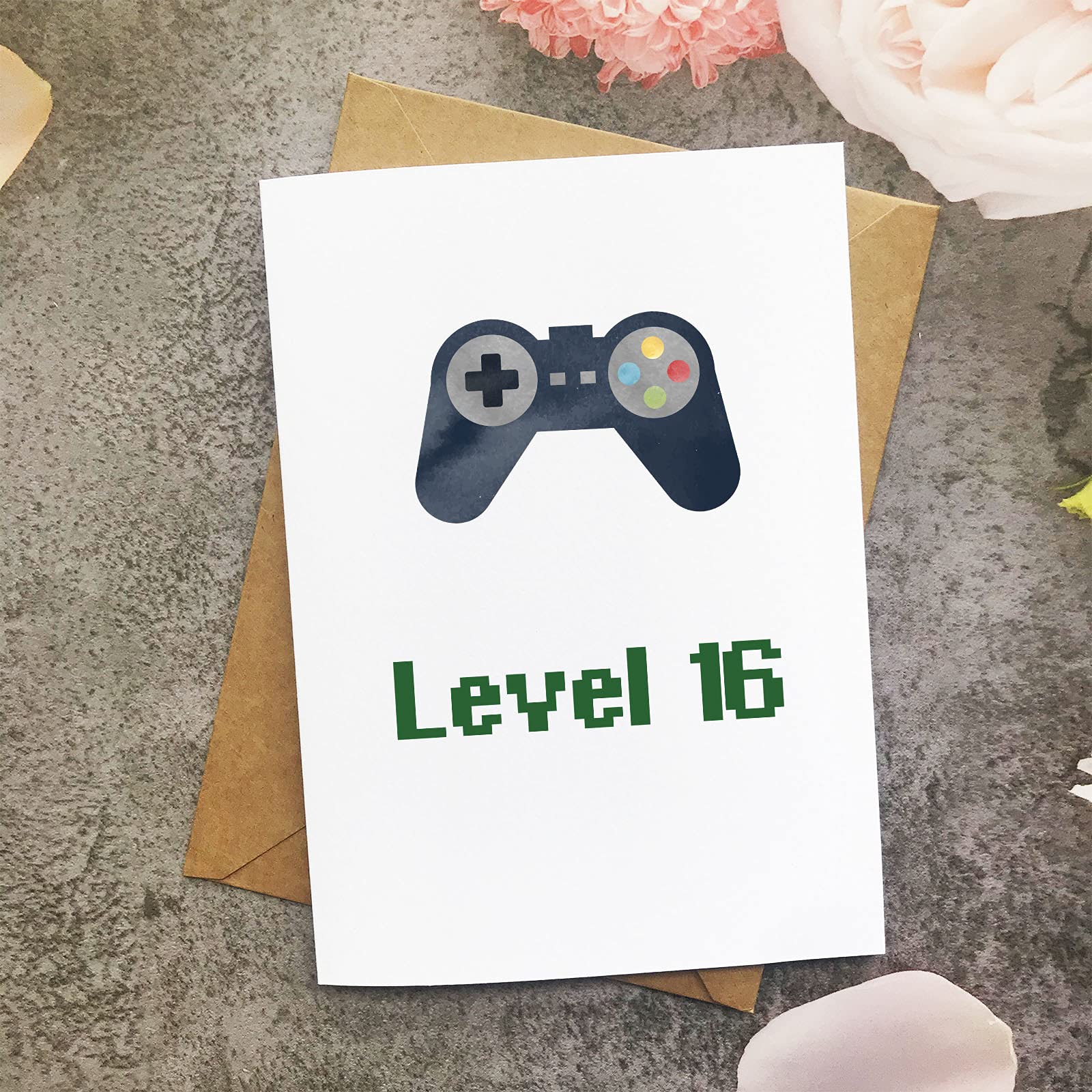 Geburtstagskarte Zum 16. Geburtstag – „Level 16“ Design, Für Jungen/Mädchen, Gamer – 12,7x17,8 Cm