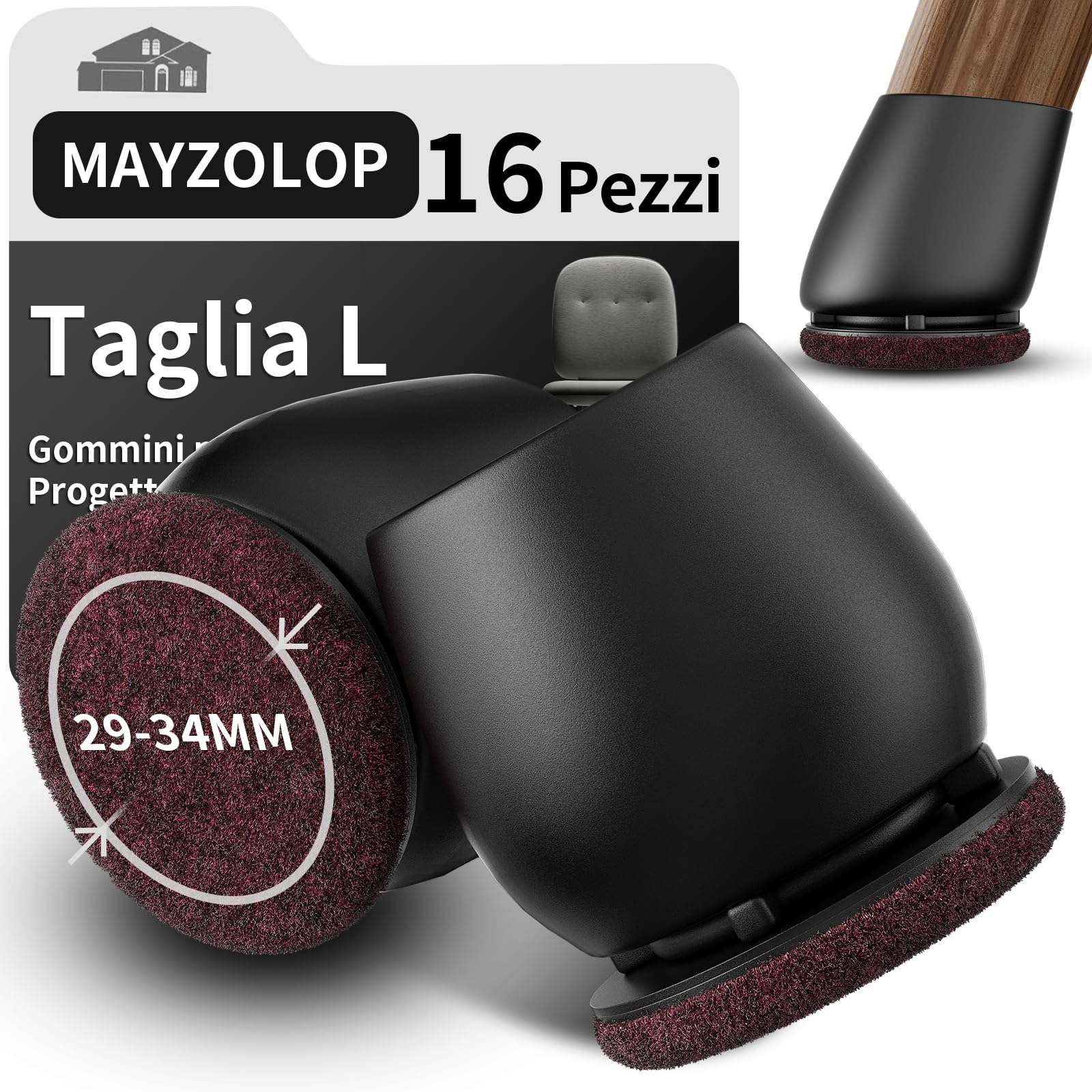 Gommini Per Sedie MAYZOLOP - Feltrini Antigraffio Con Base In Feltro | Silenziosi E Protettivi - Foto 5