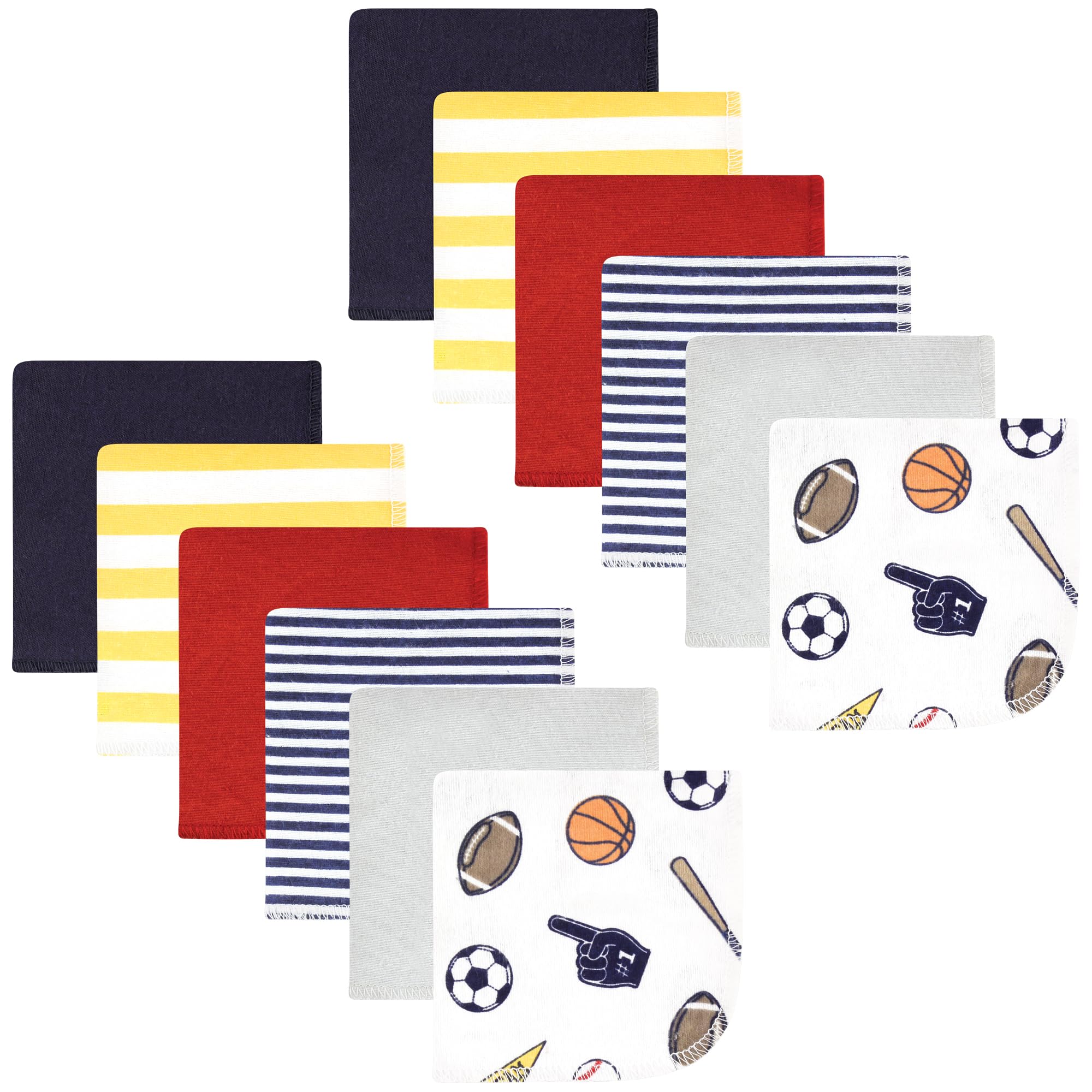 Hudson Baby Unisex Baby Flannel Cotton Poly Washcloths, Sports Fan 12 Pack, One Size