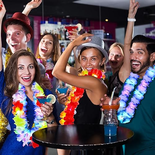 Miniatura 7 de Leis hawaiana LED con luz de flores tropicales, Leis iluminadas, leis artificiales de arco iris para niños y adultos, fiesta temática Hawaii Luau,