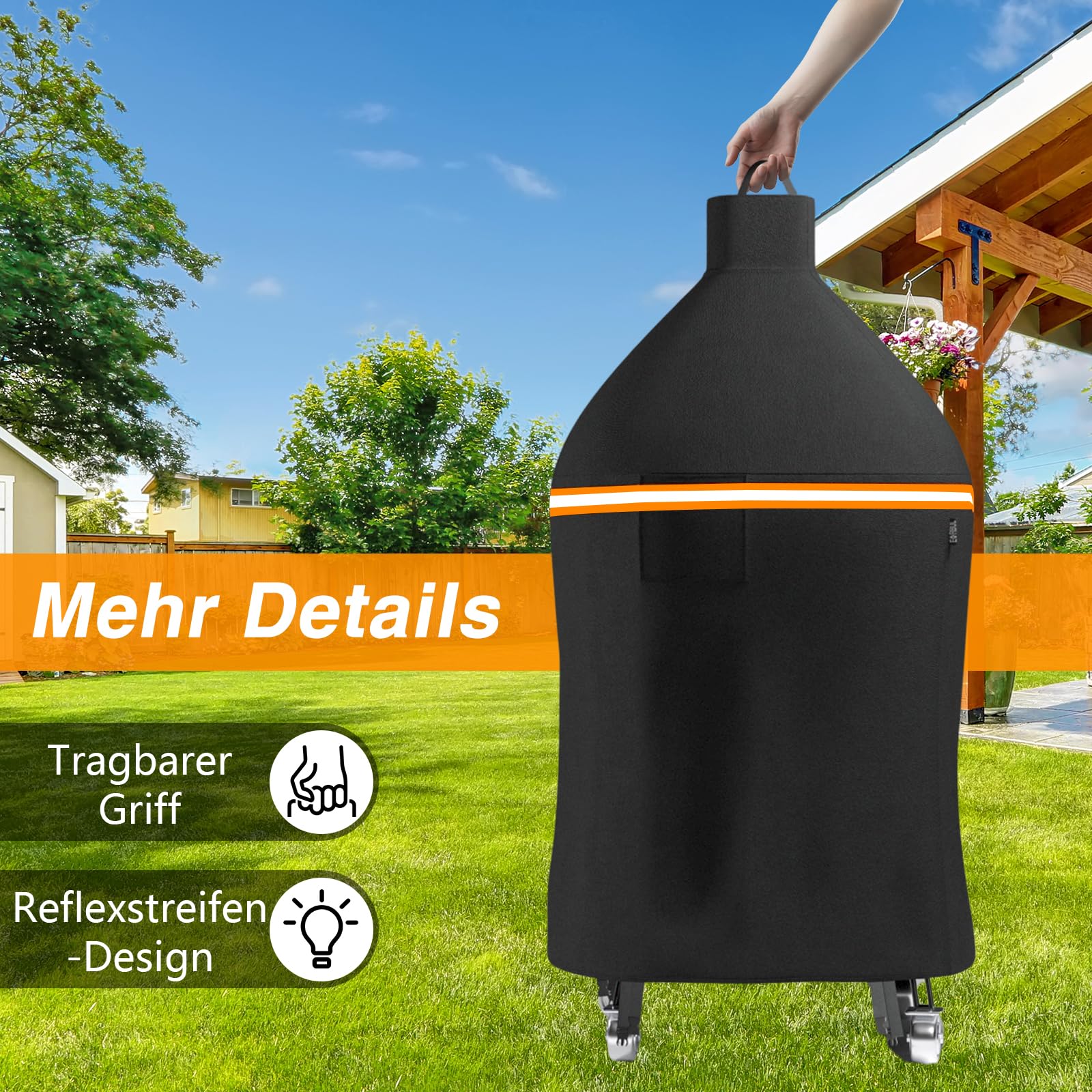 EVRBUL Inserto esterno per barbecue a carbonella, resistente copertura di protezione 420D-BBQ, compatibile con il barbecue Kamado Joe Classic in ceramica e Big Green Egg