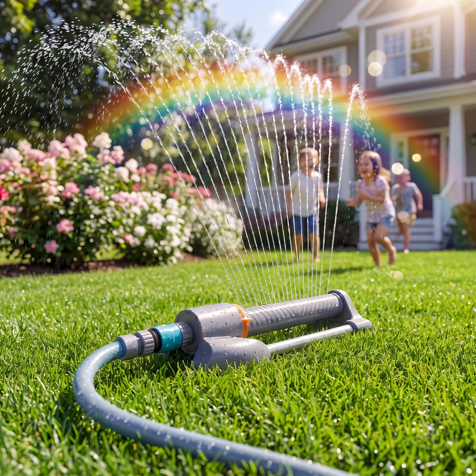 Timer Irrigazione Oscillante 10m Tubo Acqua 3 in 1 Kit | Display LCD IP55 20 Ugelli Quick Connect Raccordo Ottone Portata 300m, Aspersori per Prato e Giardino Piante e Verdure