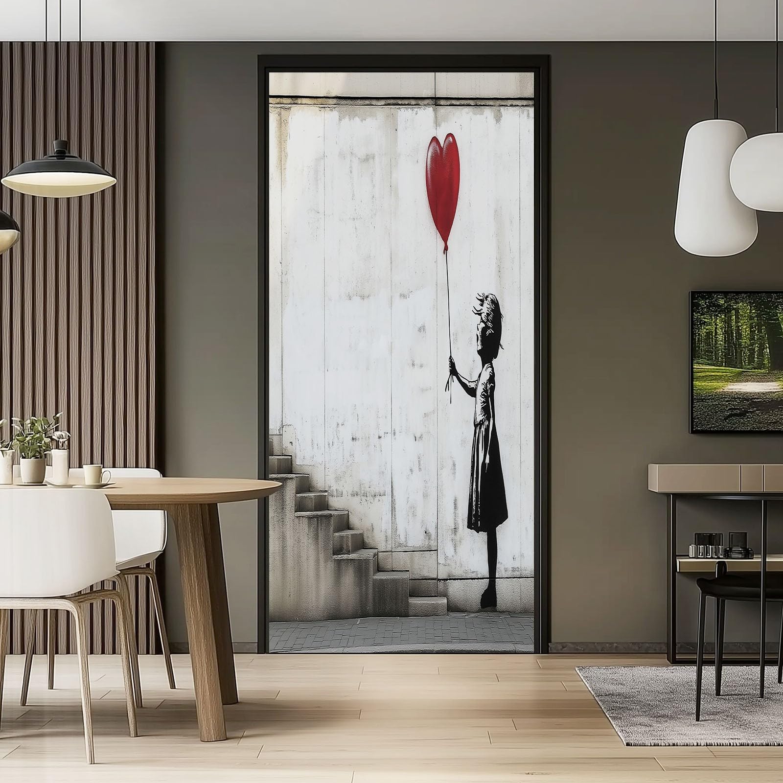 Carta Parati Porta Rimovibile PVC Autoadesivo 80 x 210 cm Adesivi Per Porte Interne Banksy Strada Graffiti Soggiorno Cucina Camerette Bagno Autoadesivo Porta Murale Decorazione, Bianco Grigio