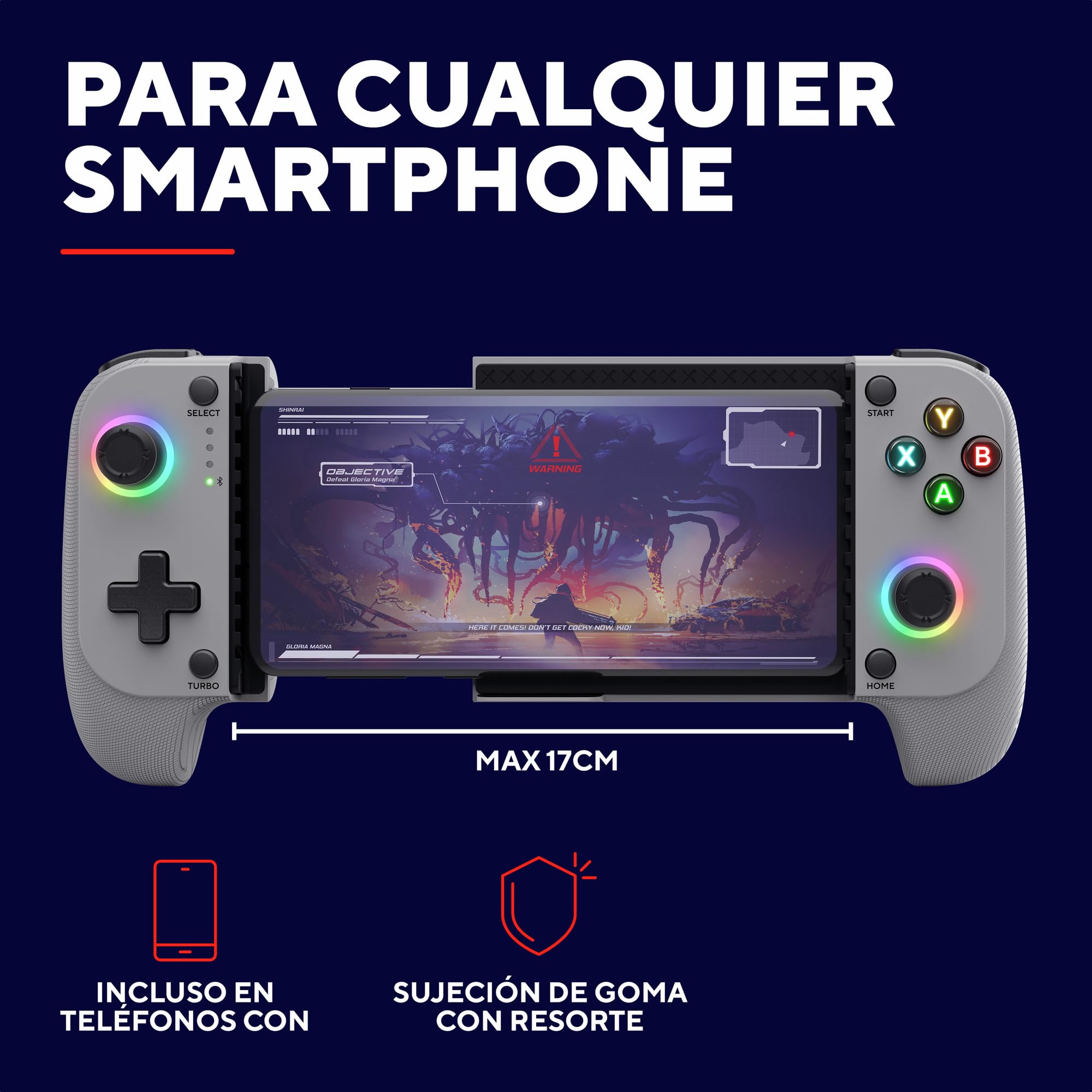 Trust GXT 735G Mylox Mando para Móvil Bluetooth, Iphone/Android / PS5 / Xbox, 12h de Juego, Doble Vibración, Iluminación LED RGB, Gamepad Inalambrico para Movil, Accesorios Gaming, Gris