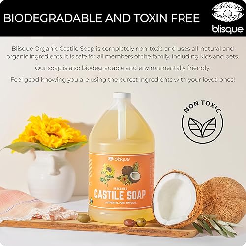 Miniatura 8 de Blisque Jabón de Castilla orgánico Sin perfume Jabón líquido suave hidratante puro Biodegradable y ecológico Con aceite de oliva y coco