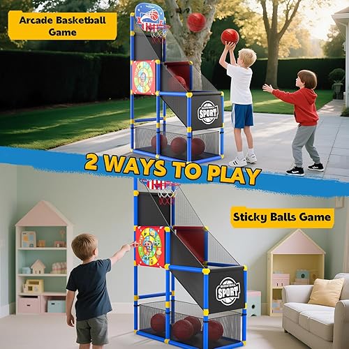 Vista 18 de Juego de baloncesto para niños con marcador electrónico y sonidos de alegría, aro de baloncesto para interiores y exteriores con 4 bolas, juguete