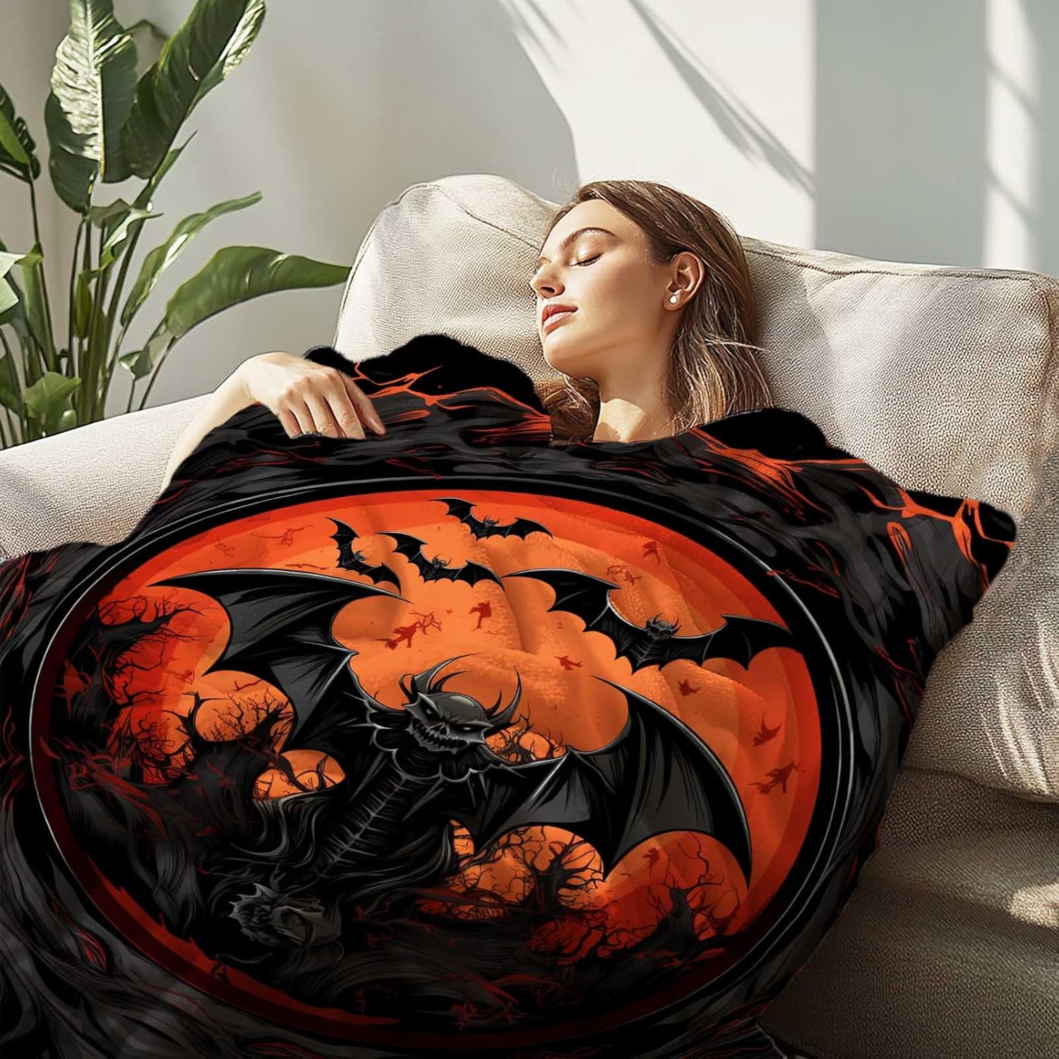 Firmiso Bat Throw Blanket Gifts for Women and Men, Lightweight Goth Halloween Fleece Throw for Couch Sofa Bed, Spooky Bat Decorative Blanket for Gothic Home Decor, 50"x60"