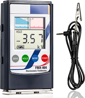 FMX-004 Static Meter, Non-Contact Electrostatic Field Meter, Portable ESD Tester with Ground Lead, Rechargeable Battery, Digital + Bar-Graph Display, Charge Plate, Range 0-30kV