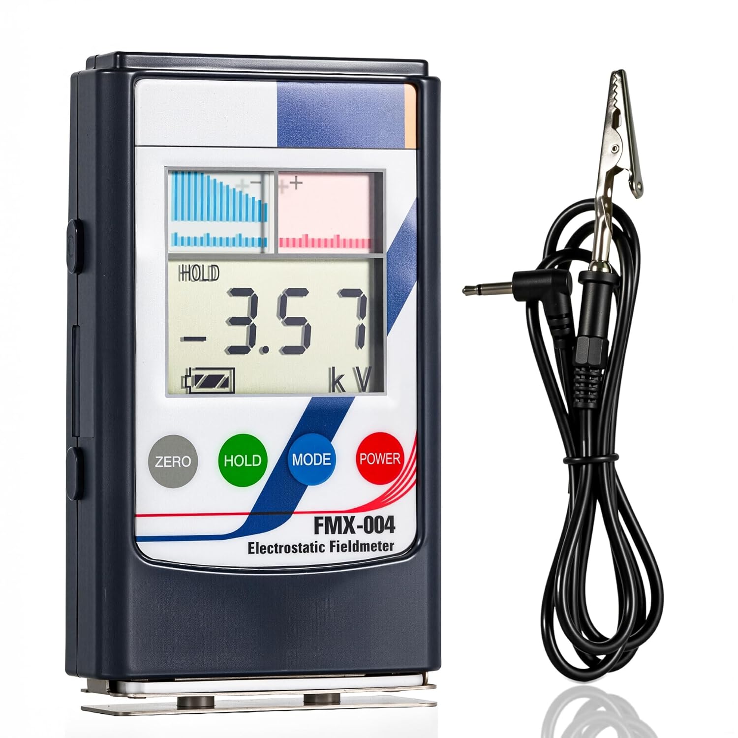 FMX-004 Static Meter, Non-Contact Electrostatic Field Meter, Portable ESD Tester with Ground Lead, Rechargeable Battery, Digital + Bar-Graph Display, Charge Plate, Range 0-30kV