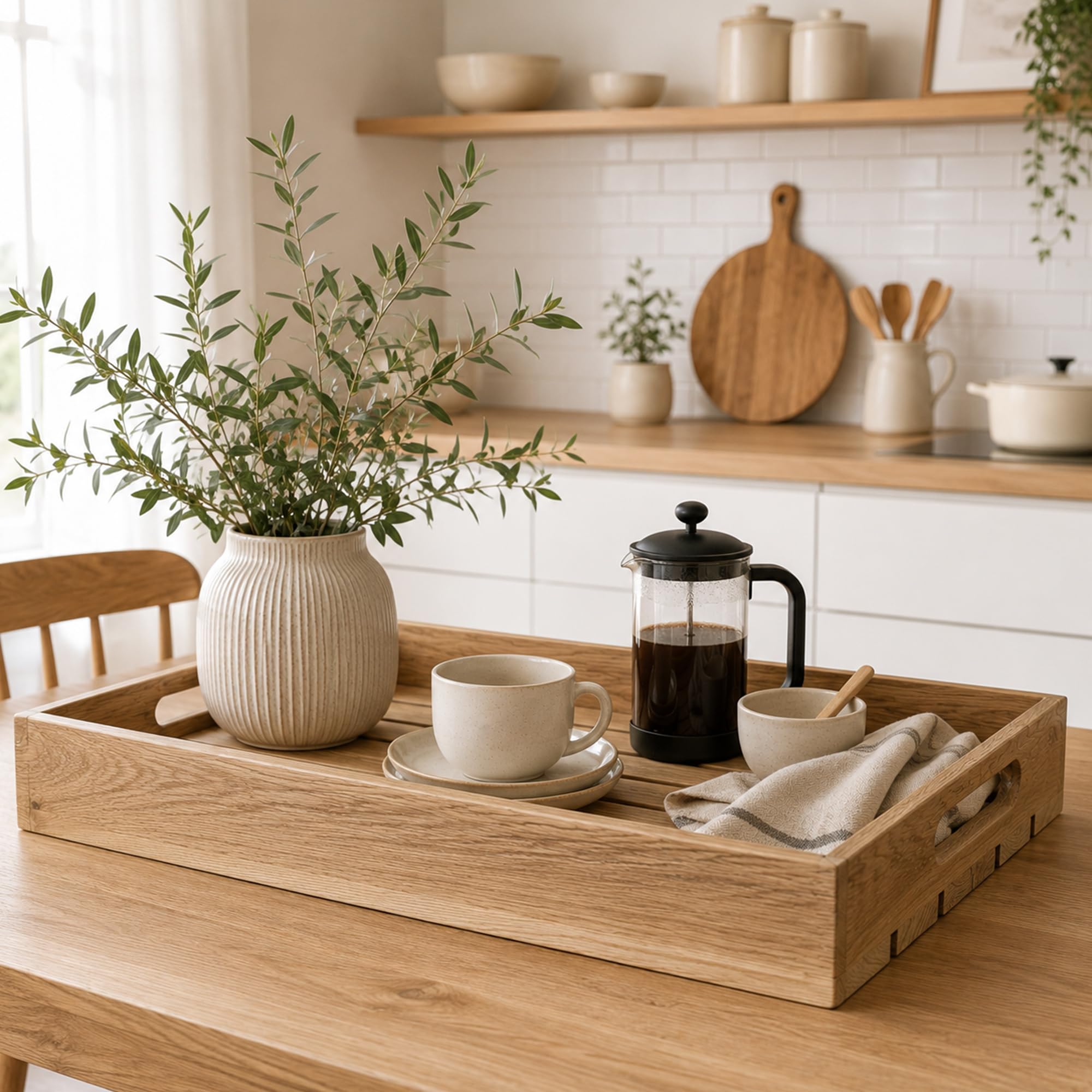 Eichentablett aus Massivholz – Serviertablett aus Eiche mit hohem Rand – Wahlweise 55 x 40 x 8 cm oder 50 x 35 x 8 cm – Holztablett für Frühstück, Küche und Dekoration (55x40x8cm)