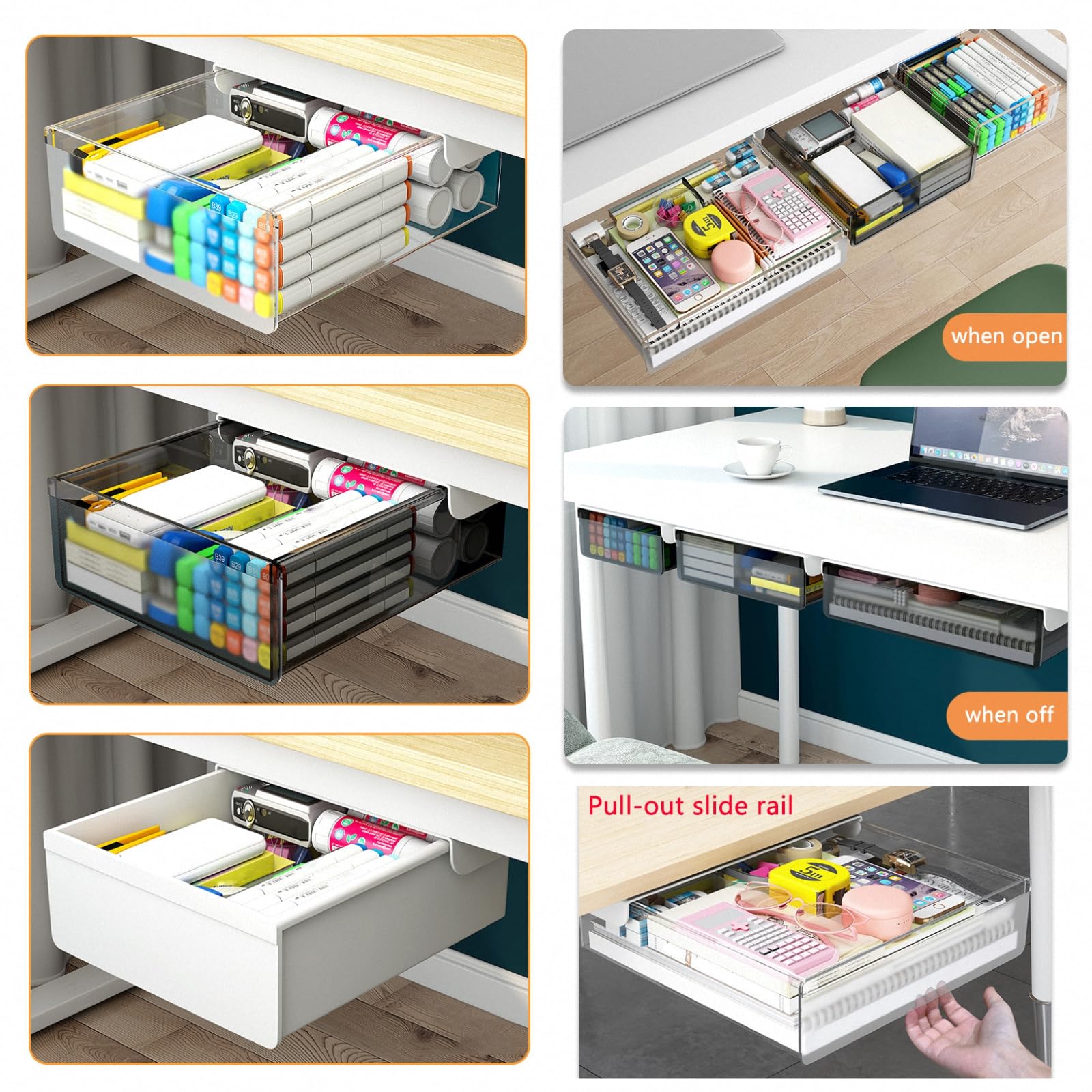 Under Desk Der nizer - Vassoio pop-up autoadesivo nascosto per scrivania, bianco, dimensioni 18,5 cm e 33,5 cm, perfetto per riporre oggetti e uffici domestici