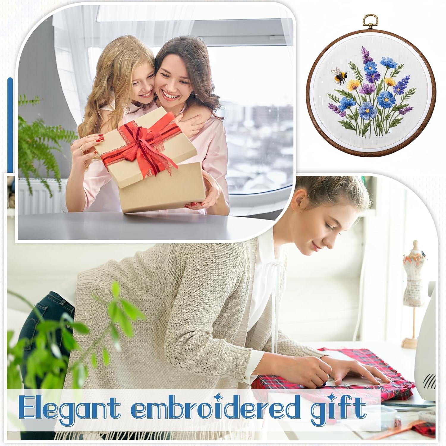 Yuanan 15 PCS 8 Inch Embroidery Hoop, Round Imitated Wood Cross Stitch Frame Rubber Display Frame Circle Decorative Embroiderys Hoop for DIY Art Craft Sewing Hanging Spring Ornaments