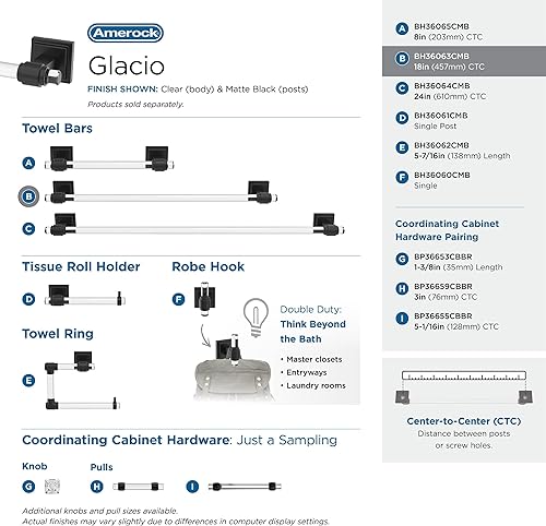 Vista 151 de Amerock BH36062CG10 - Toallero de mano Glacio de 5-7/16 pulgadas de longitud para pared de baño y cocina pequeña, accesorios de baño Transparente