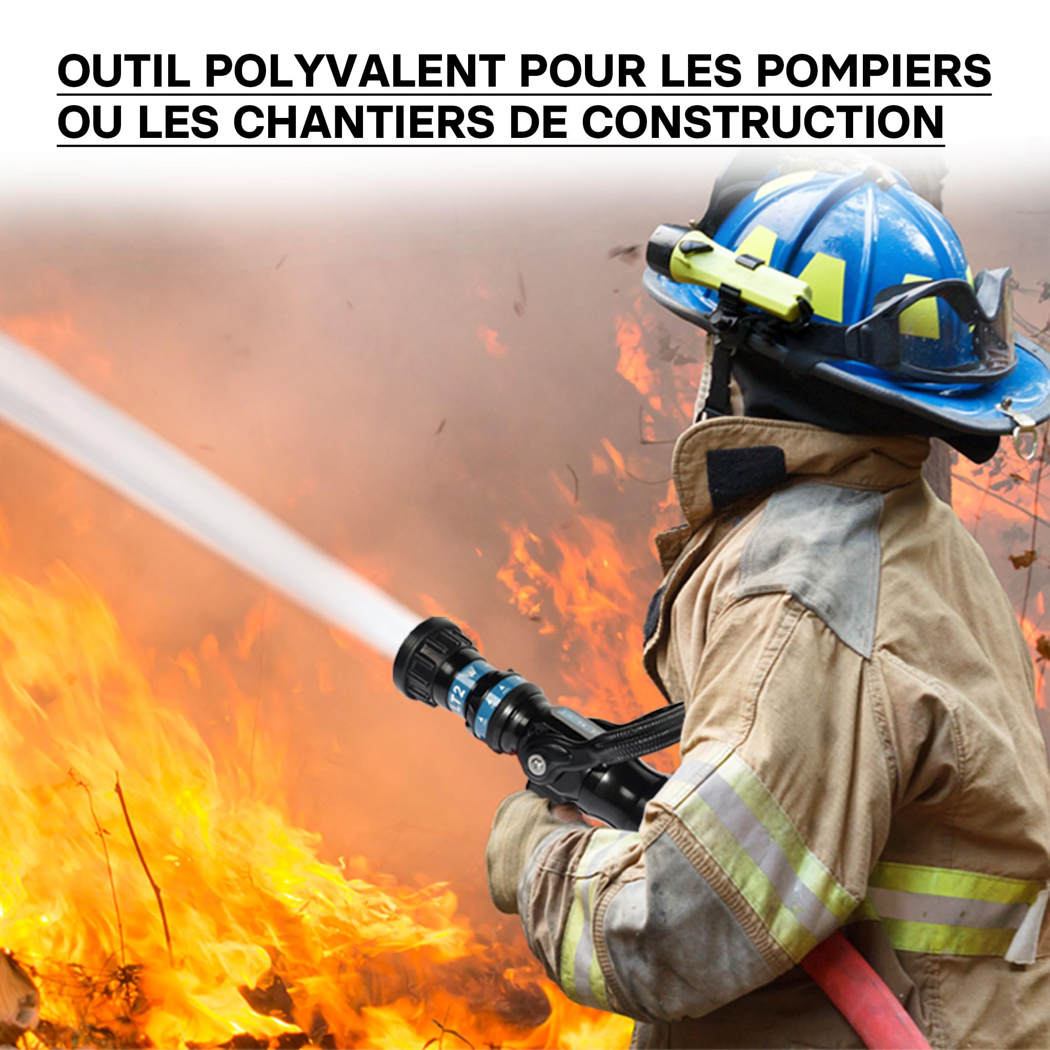 Wiltec Lance d’incendie polyvalent – Storz C – 150/200 / 350/500 l/min – Réglage en continu – Intervention secours Sapeur pompier Chantier