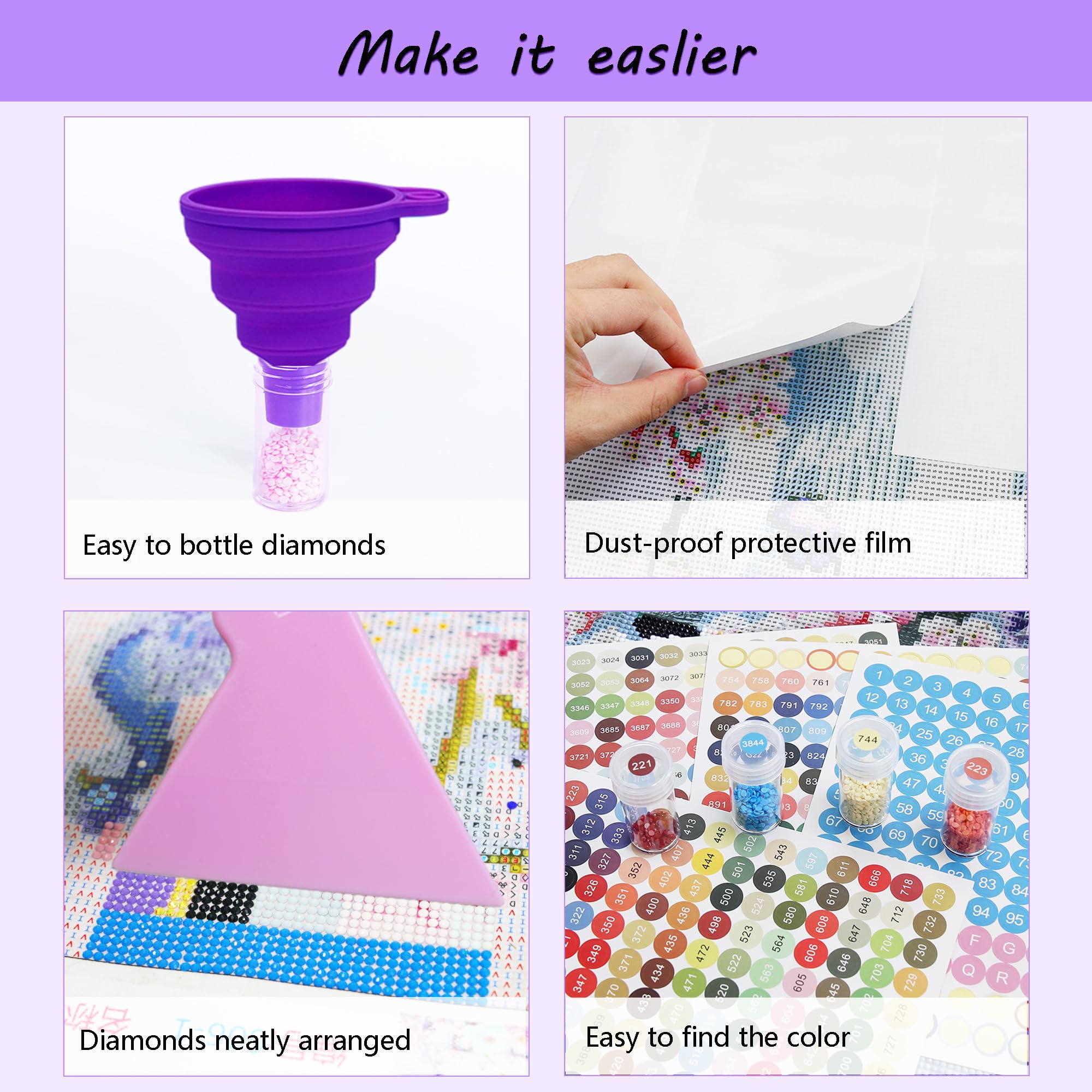 Fokenzary Contenitori per pittura con diamanti, 60 scomparti, kit per pittura con diamanti, accessori e strumenti portatili (violet-lite)