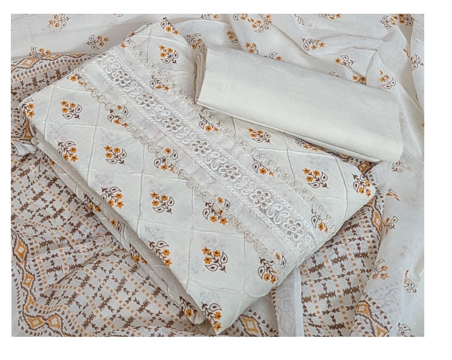Women salwar kameez dupatta cotton dress material unstitched free size batik print-image-2