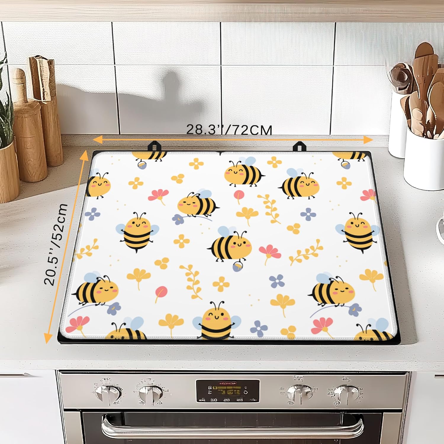 Cute Honey Bees Stove Top Cover for Electric Stove,Heat Resistant Glass Cooktop Cover,Multipurpose Stove/Counter/Washer Top Protector,Dishwasher Safe Rubber (28x 20)