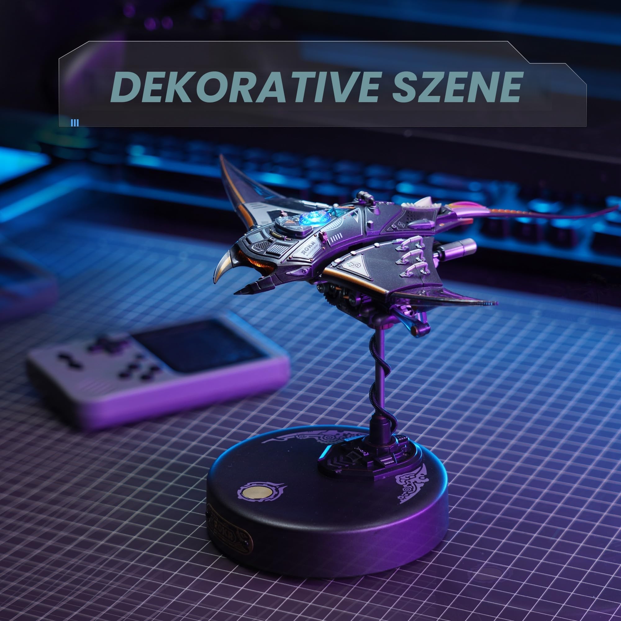 ROKR 3D Puzzle Manta Ray Mechanische Modellbau, Meerestiere 3D Puzzle Erwachsene Mit Bewegungs- und LED-Lichteffekt, STEM-Modellbausatz für Erwachsene (MI06)