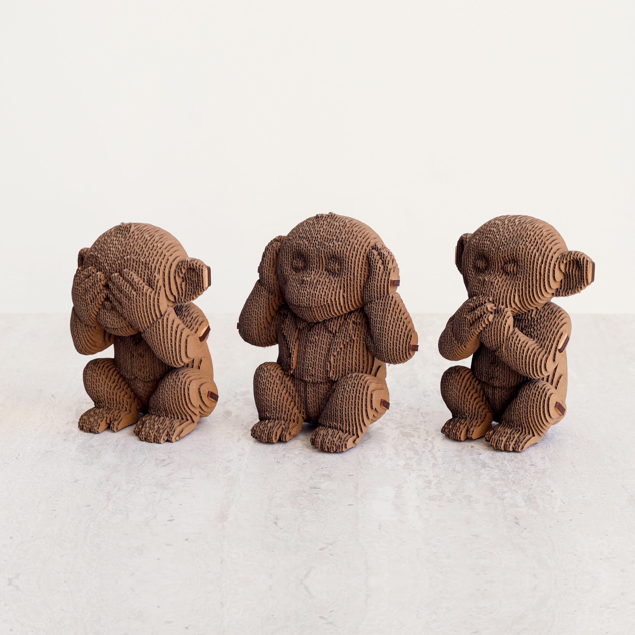 Affen Trio kartonowe puzzle 3D – 3 modele, 280 części, z materiałów pochodzących z recyklingu, rzeźby DIY