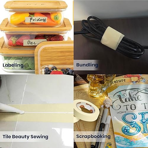 Miniatura 6 de TAPEBEAR Cinta adhesiva de uso general de 0.7 pulgadas x 60 yardas, cinta de pintores blanco beige para pintura, etiquetado, manualidades, proyectos