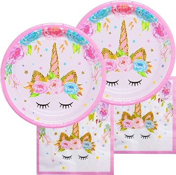 oneBest Unicorn Plates and Napkins, 16 Serves