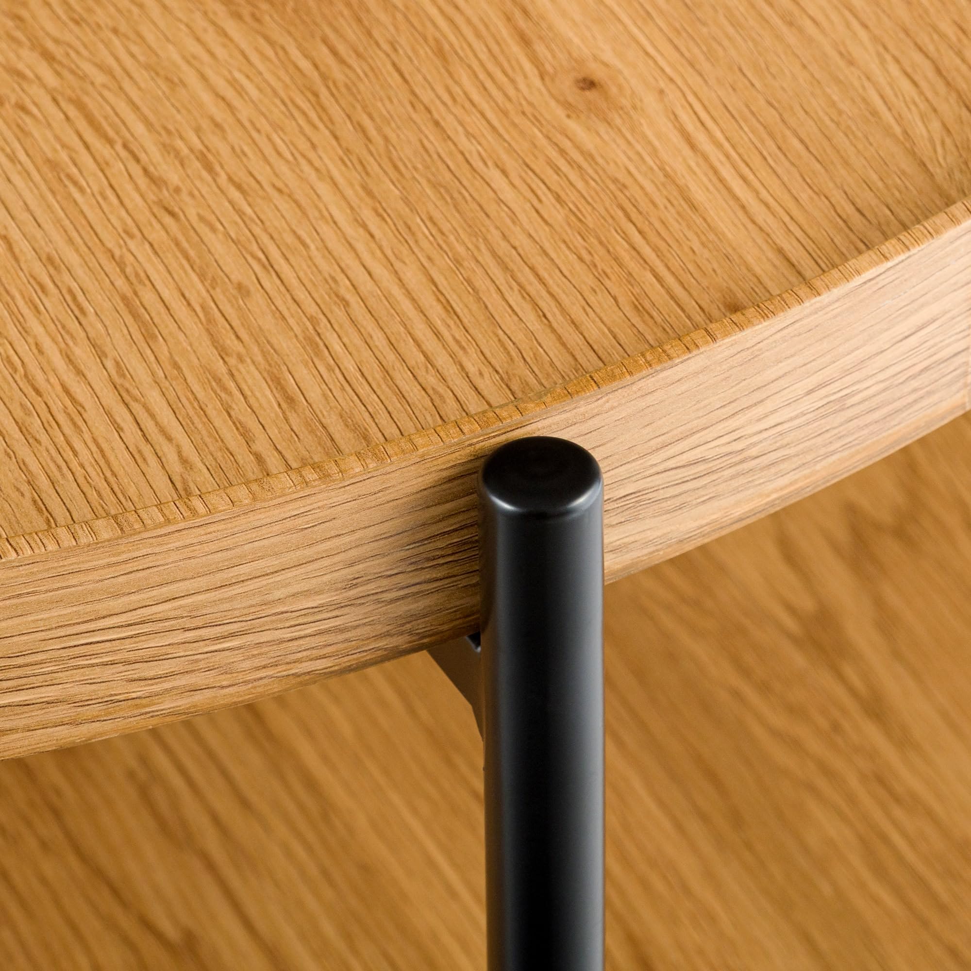 CLP Mesa de Centro Redonda de Madera Corbitan, mesita de salón de 2 Niveles con Almacenamiento, Estructura de Metal Negro pequeña, Color:Natura, Tamaño:Ø 80 cm